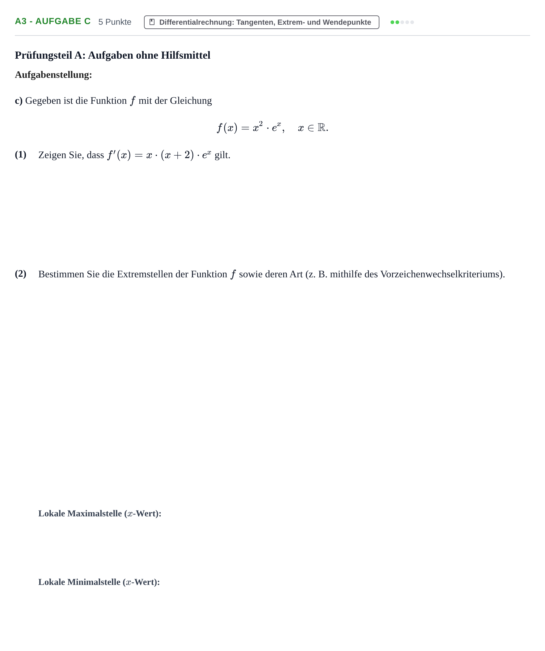 Aufgabenstellung: Aufgabe A3 - Aufgabe c · Abitur NRW Mathematik GK · Haupttermin · GTR 2023