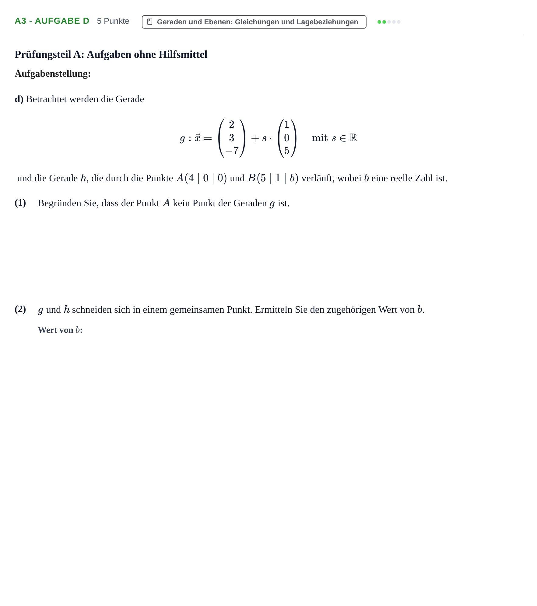 Aufgabenstellung: Aufgabe A3 - Aufgabe d · Abitur NRW Mathematik GK · Haupttermin · GTR 2023