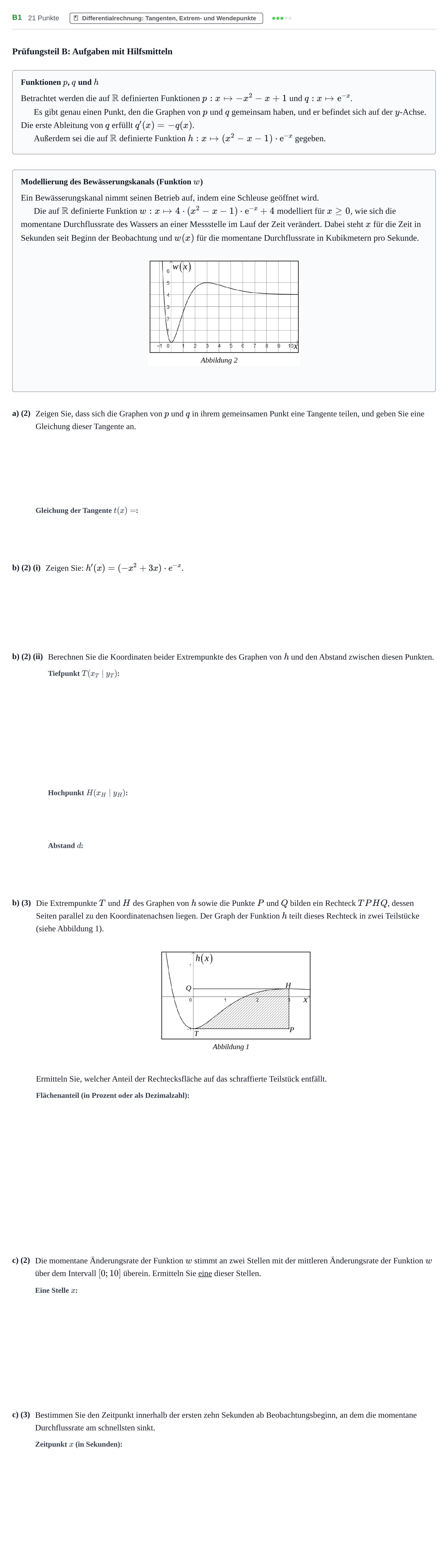 Aufgabenstellung: Aufgabe B1 - Differentialrechnung · Abitur NRW Mathematik GK · Haupttermin · GTR 2023