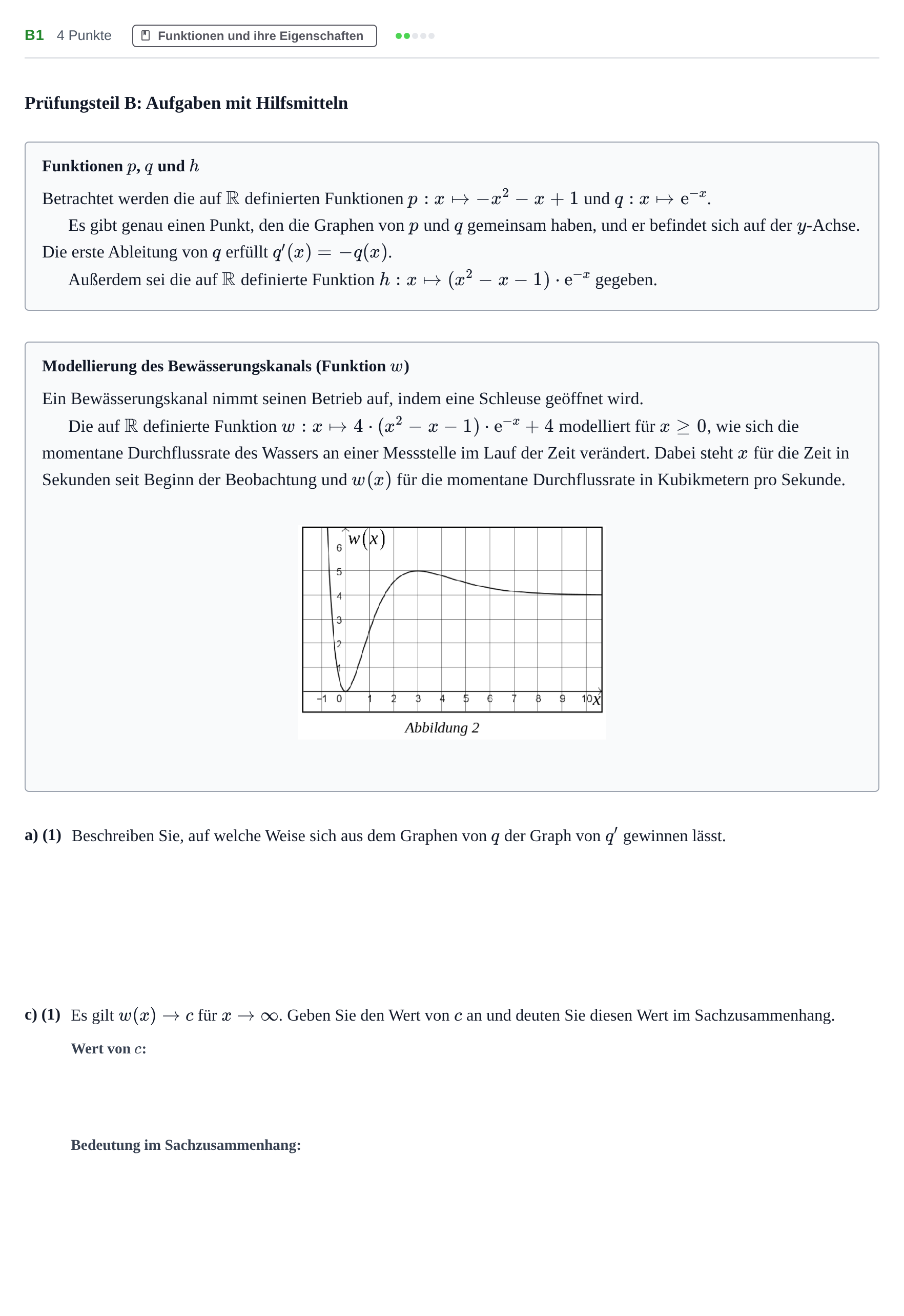 Aufgabenstellung: Aufgabe B1 - Funktionen und ihre Eigenschaften · Abitur NRW Mathematik GK · Haupttermin · GTR 2023