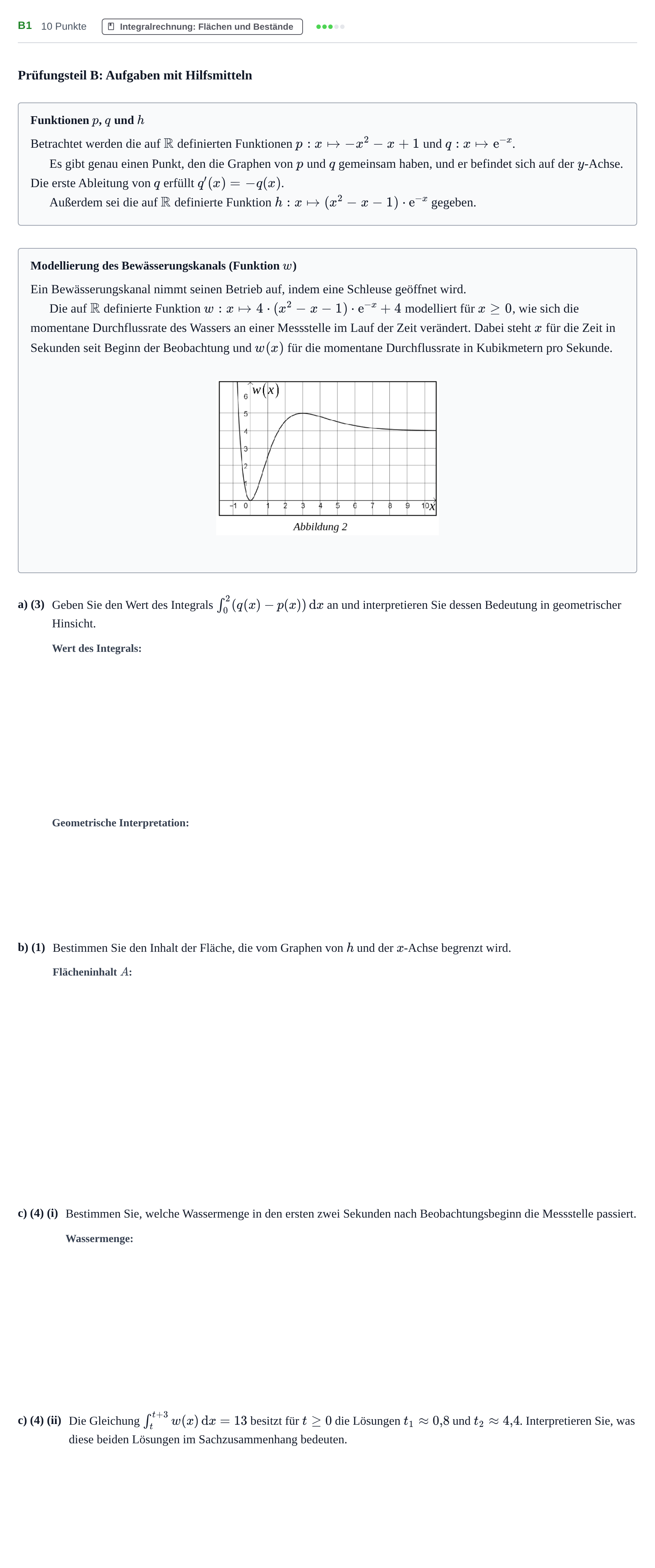 Aufgabenstellung: Aufgabe B1 - Integralrechnung · Abitur NRW Mathematik GK · Haupttermin · GTR 2023