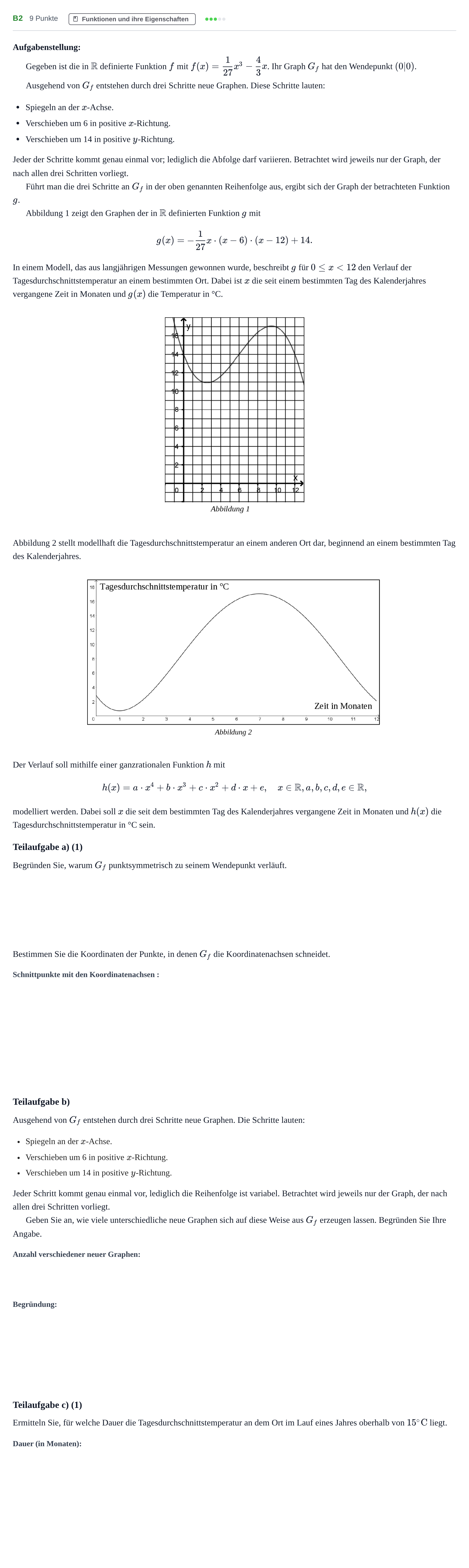 Aufgabenstellung: Aufgabe B2 - Funktionen und ihre Eigenschaften · Abitur NRW Mathematik GK · Haupttermin · GTR 2023