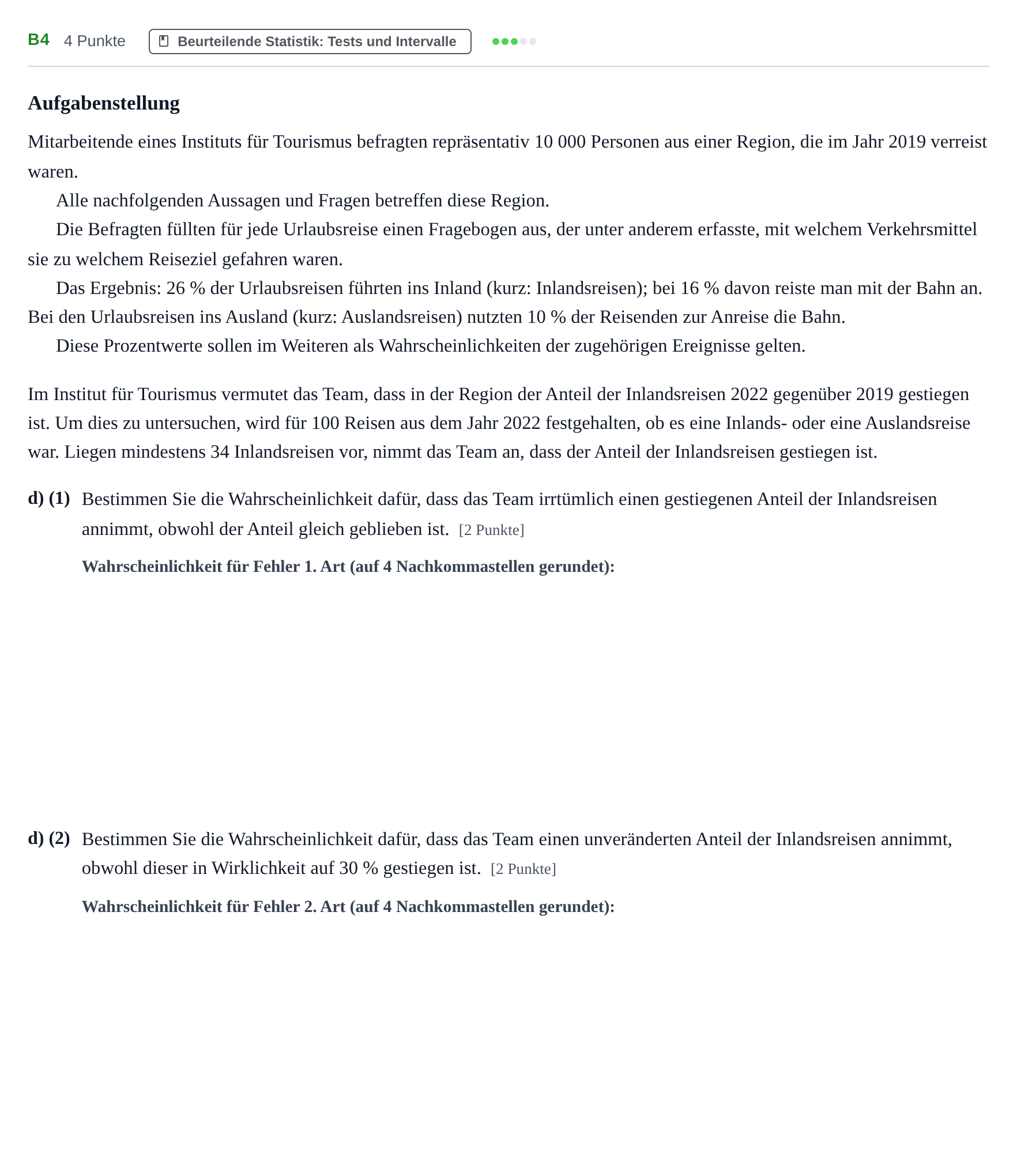Aufgabenstellung: Aufgabe B4 - Beurteilende Statistik · Abitur NRW Mathematik GK · Haupttermin · GTR 2023