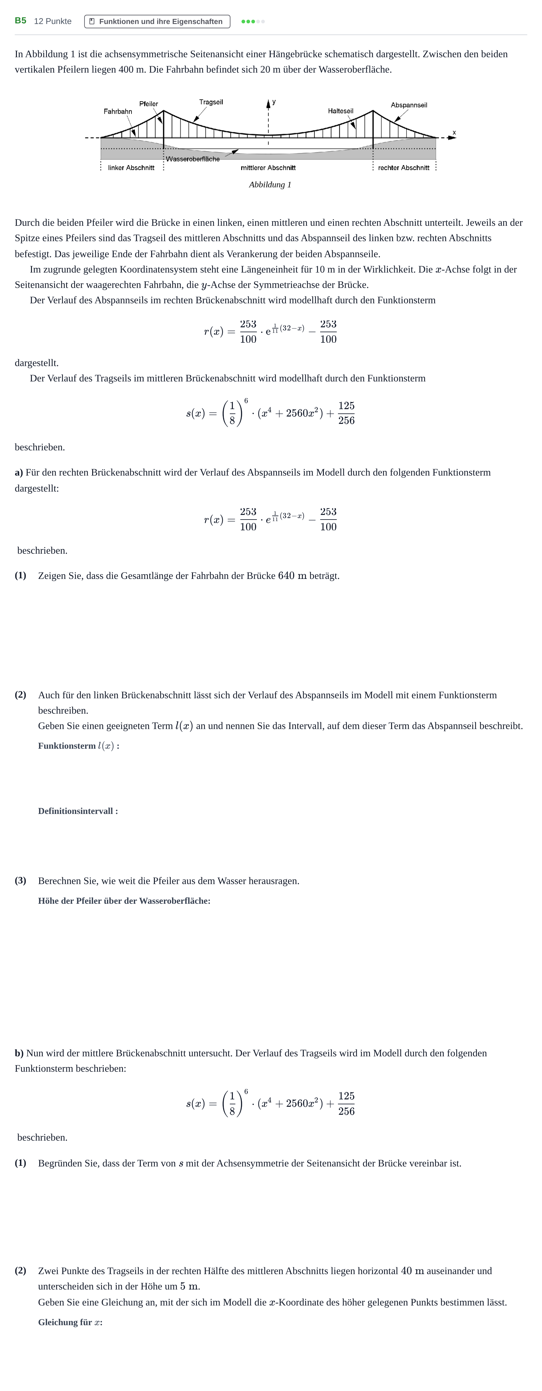 Aufgabenstellung: Aufgabe B5 - Funktionen und ihre Eigenschaften · Abitur NRW Mathematik GK · Haupttermin · GTR 2023