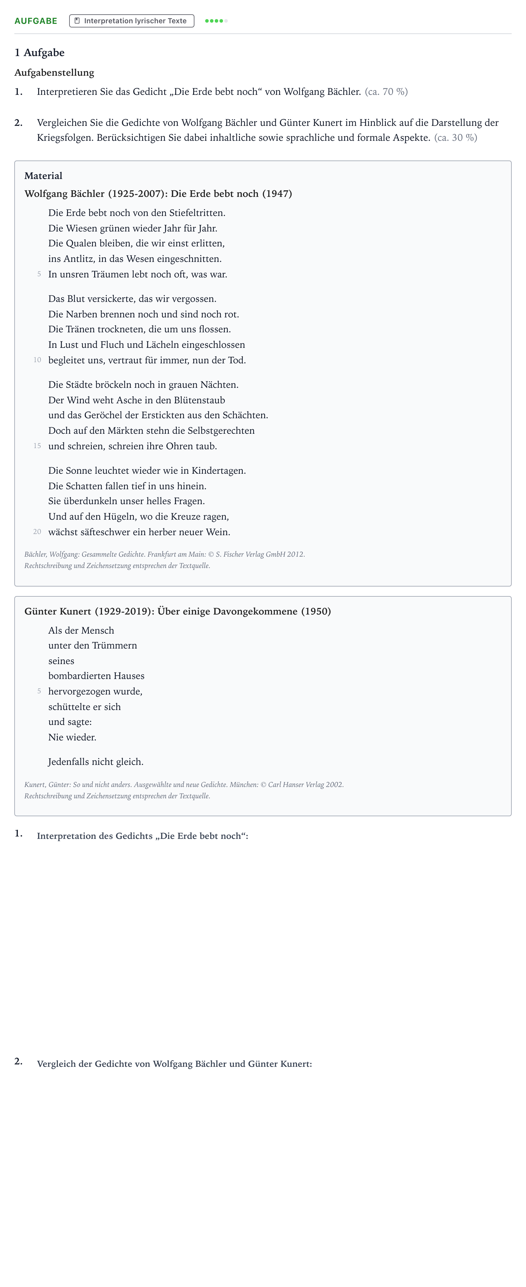 Aufgabenstellung: Aufgabe · Abitur NRW Deutsch GK · Bächler/Kunert 2021