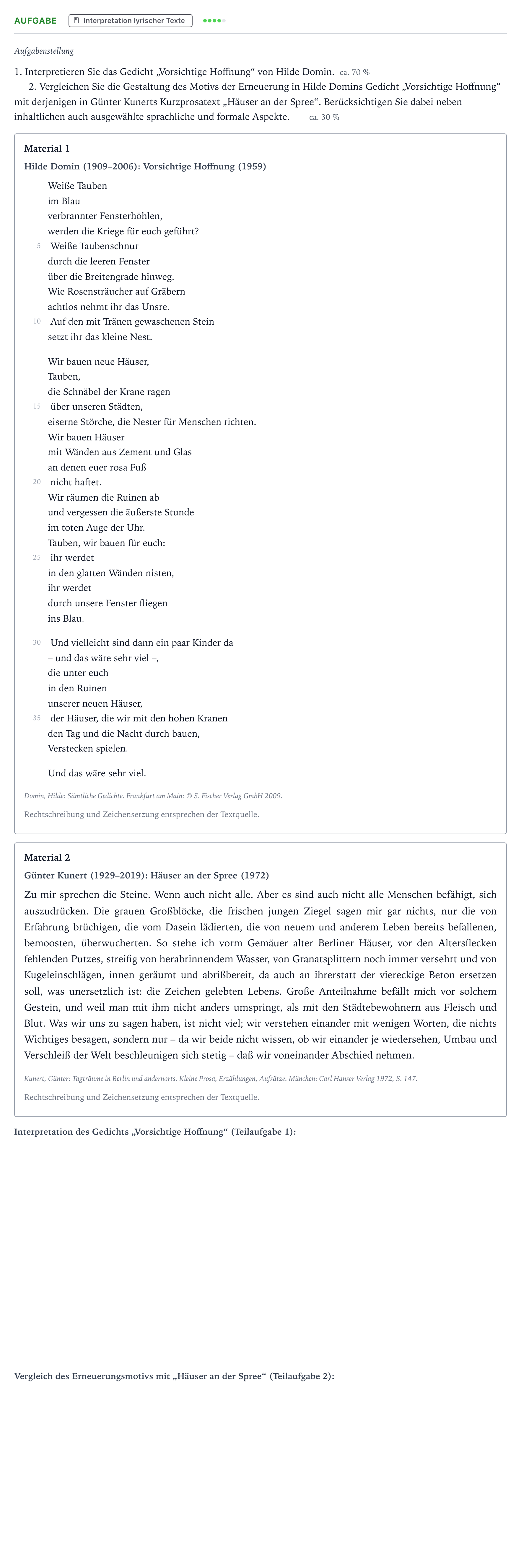 Aufgabenstellung: Aufgabe · Abitur NRW Deutsch LK · Domin/Kunert 2021