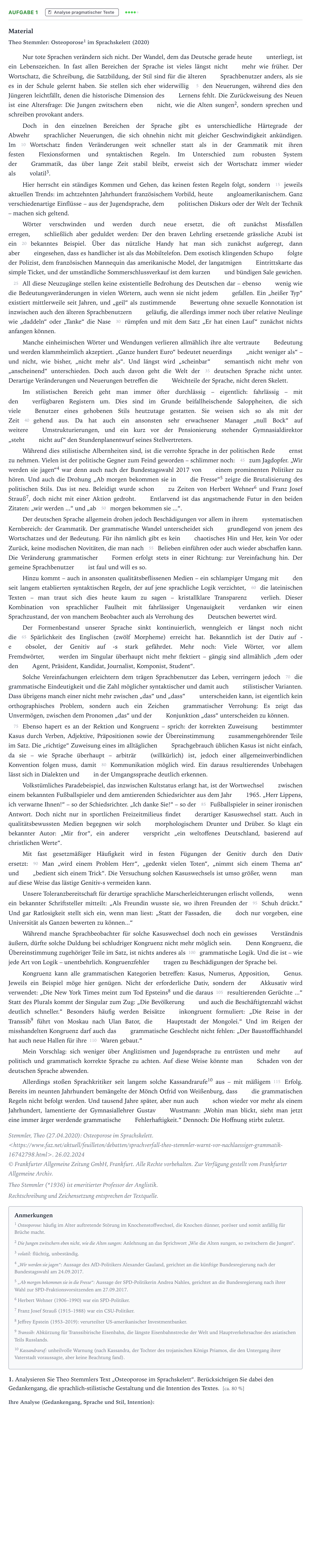 Aufgabenstellung: Aufgabe 1 · Abitur NRW Deutsch LK · Entwicklungstendenzen in der deutsc 2025