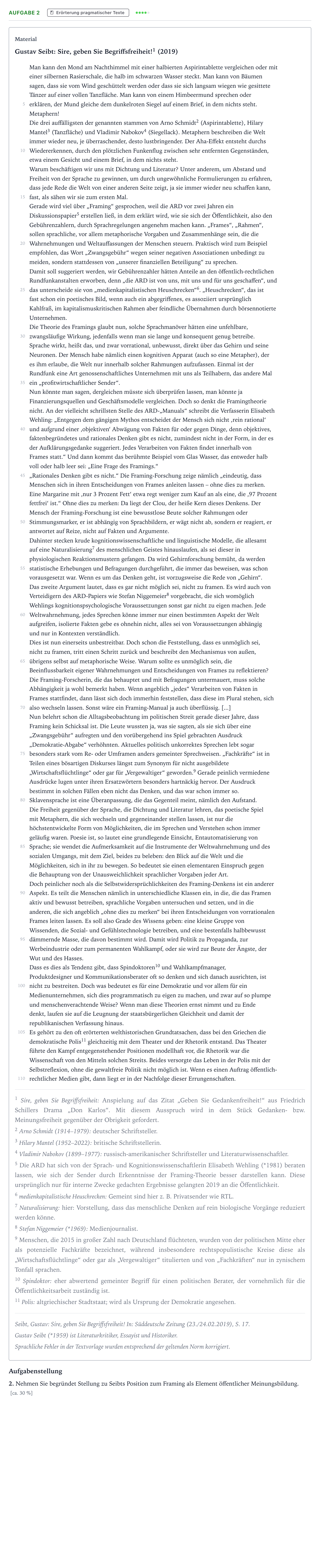 Aufgabenstellung: Aufgabe 2 - Erörterung pragmatischer Texte · Abitur NRW Deutsch LK · Framing als Element öffentlicher Me 2024