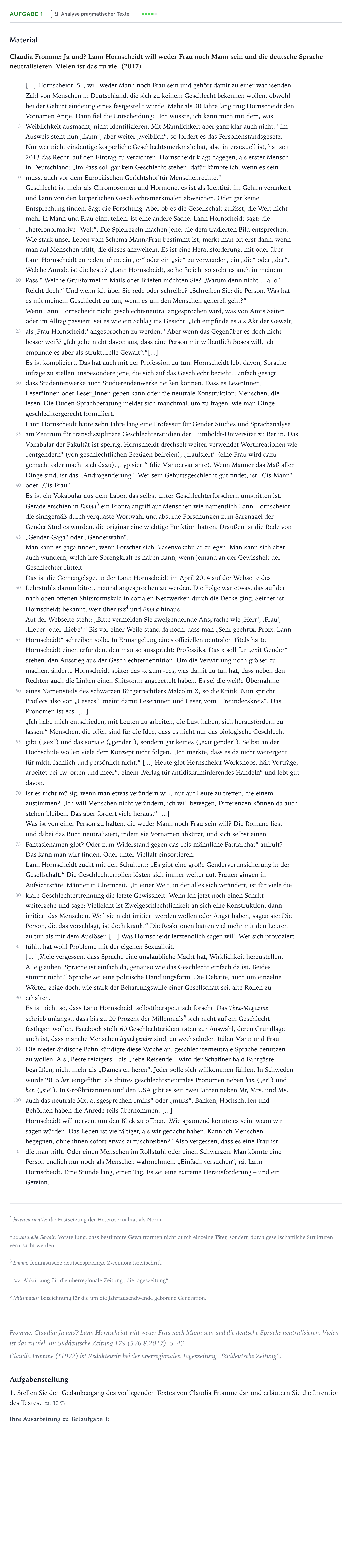 Aufgabenstellung: Aufgabe 1 - Analyse pragmatischer Texte · Abitur NRW Deutsch LK · gesellschaftliche und sprachpraktis 2021
