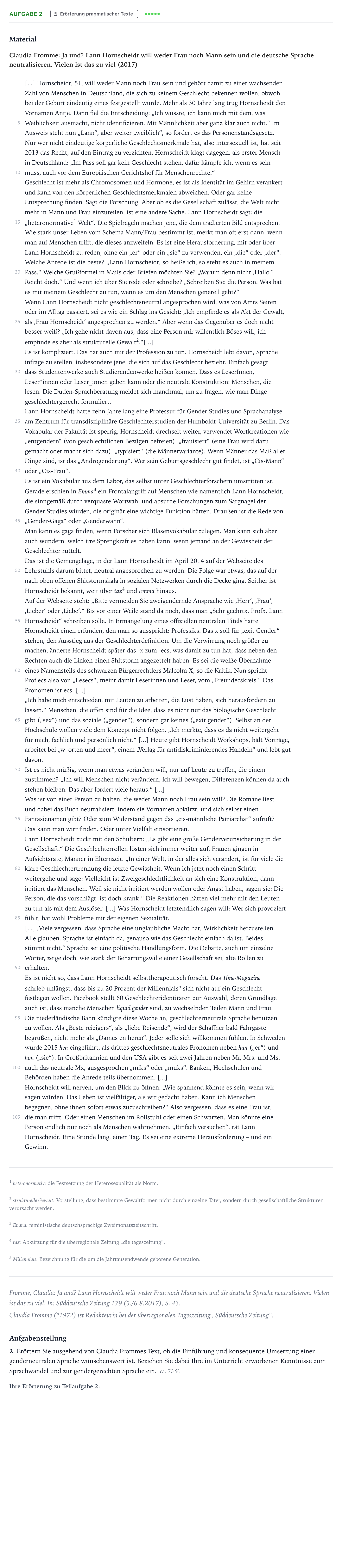 Aufgabenstellung: Aufgabe 2 - Erörterung pragmatischer Texte · Abitur NRW Deutsch LK · gesellschaftliche und sprachpraktis 2021