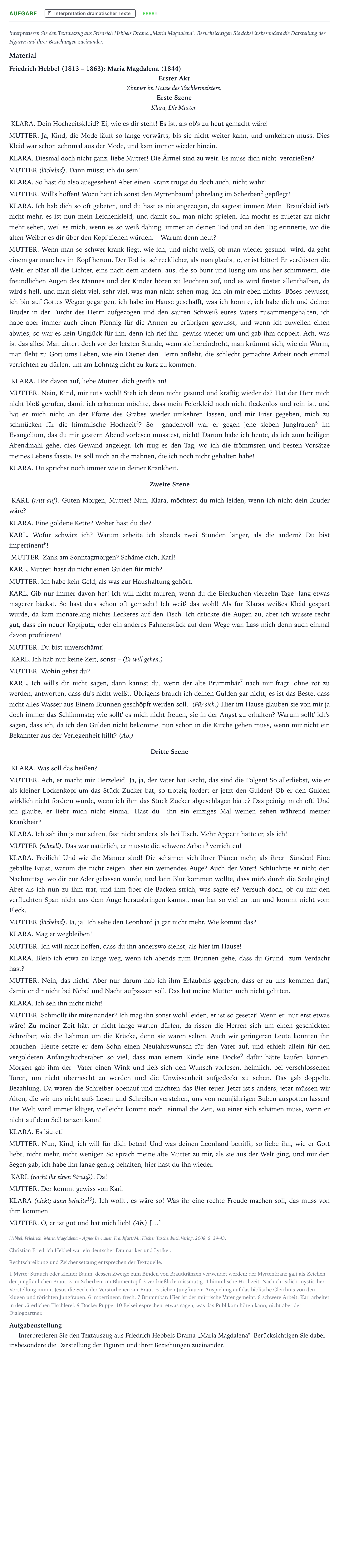 Aufgabenstellung: Aufgabe · Abitur NRW Deutsch LK · Hebbel: Maria Magdalena 2022