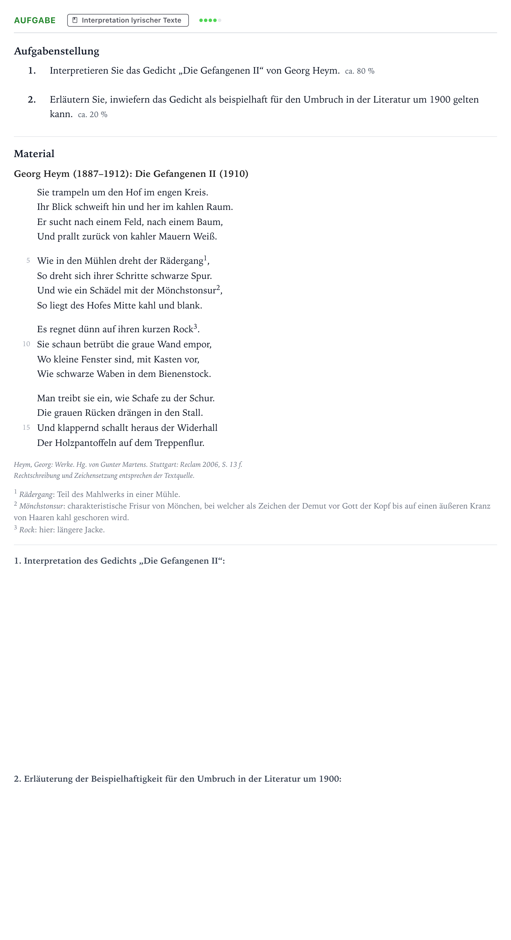 Aufgabenstellung: Aufgabe · Abitur NRW Deutsch GK · Heym: Die Gefangenen II 2024