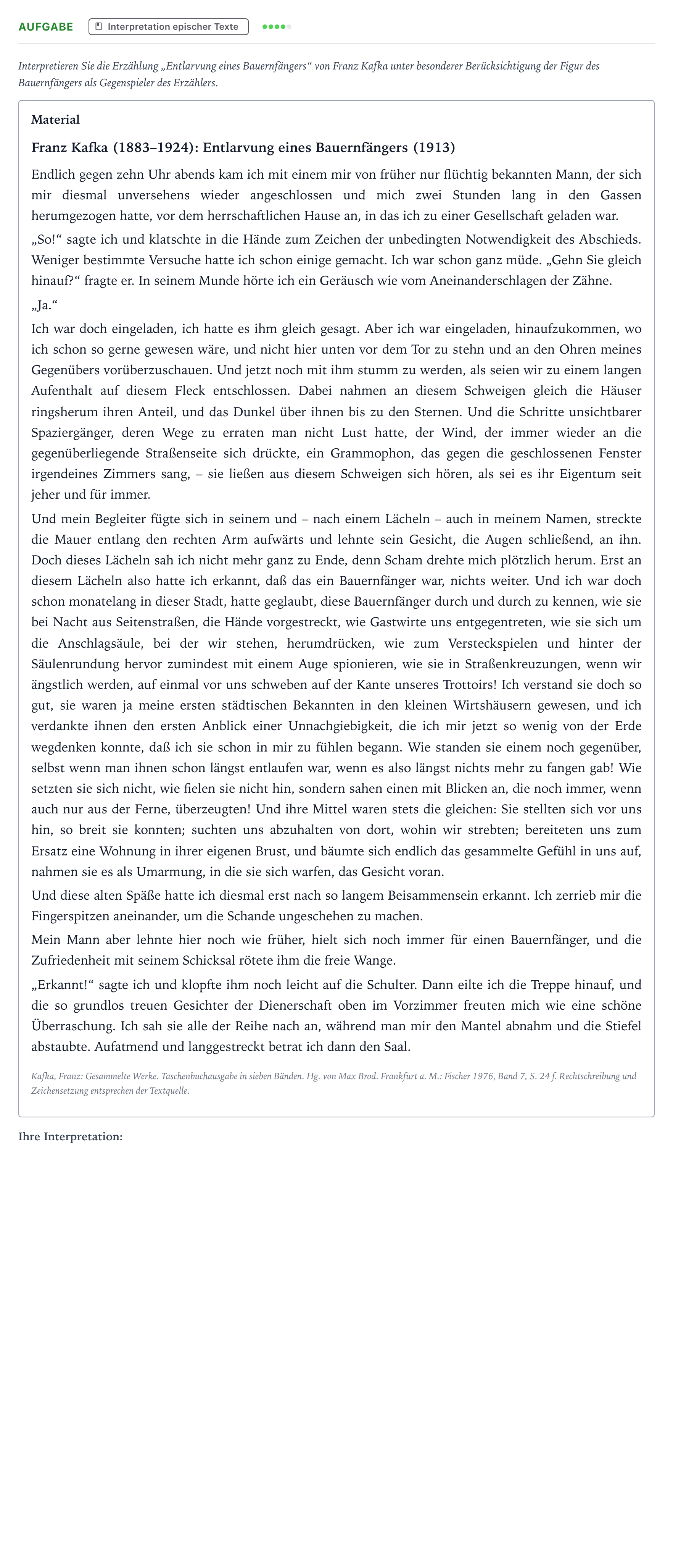 Aufgabenstellung: Aufgabe · Abitur NRW Deutsch LK · Kafka: Entlarvung eines Bauernfänge 2024