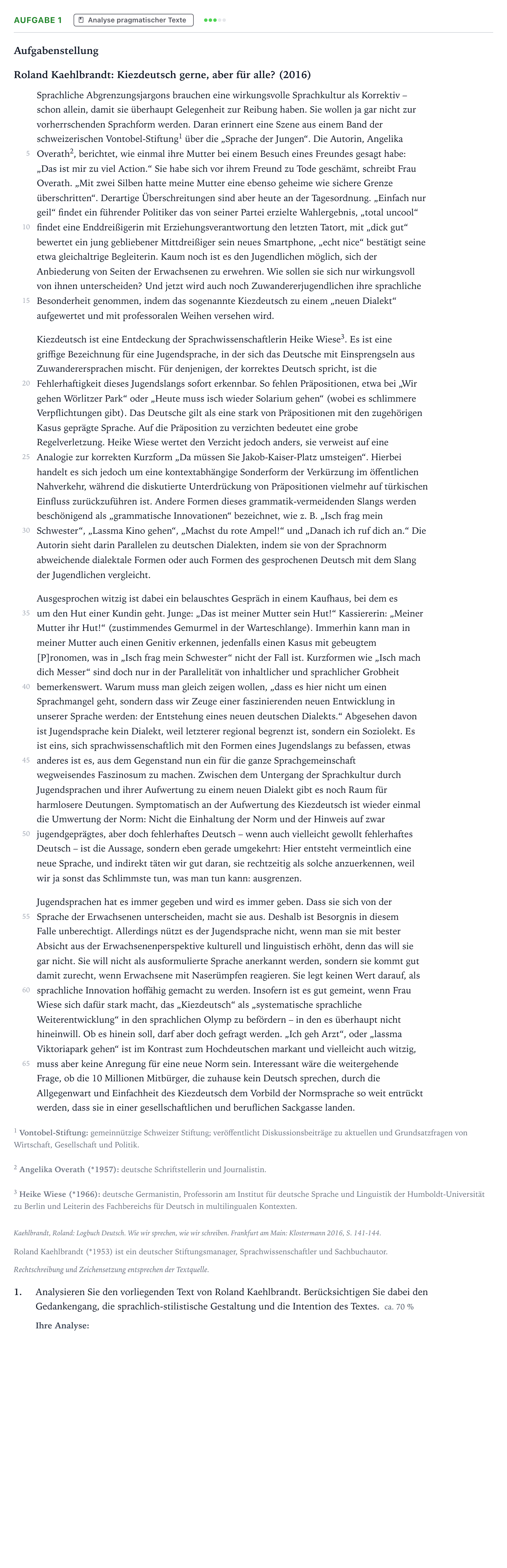 Aufgabenstellung: Aufgabe 1 - Analyse pragmatischer Texte · Abitur NRW Deutsch GK · kritische Auseinandersetzung mit de 2022
