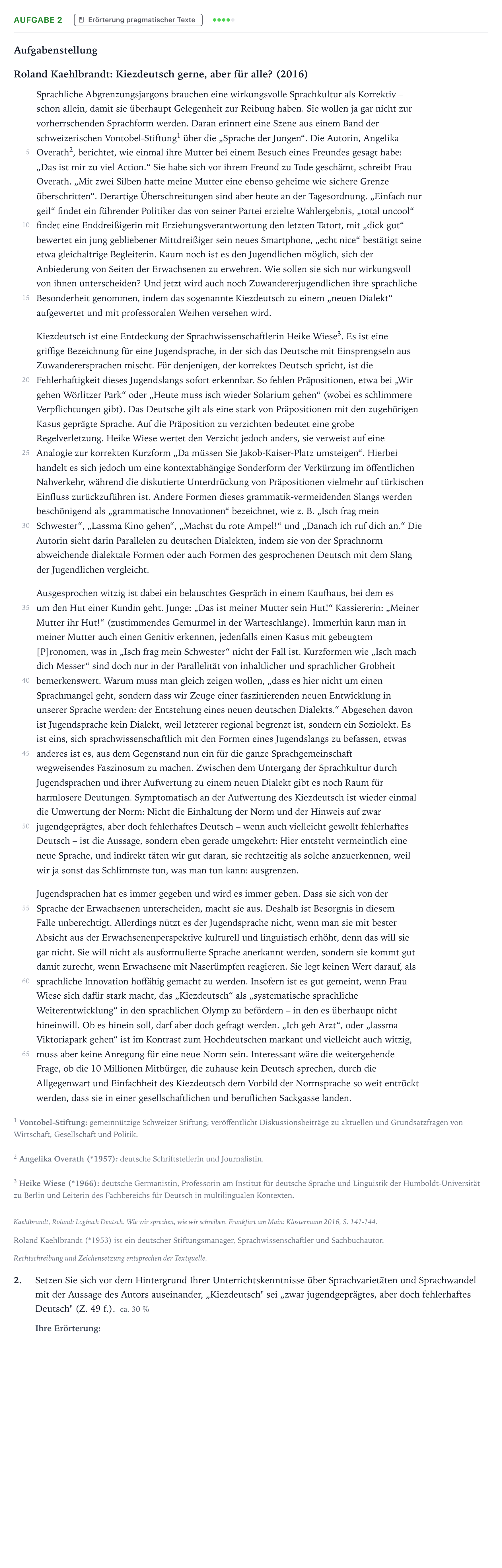 Aufgabenstellung: Aufgabe 2 - Erörterung pragmatischer Texte · Abitur NRW Deutsch GK · kritische Auseinandersetzung mit de 2022