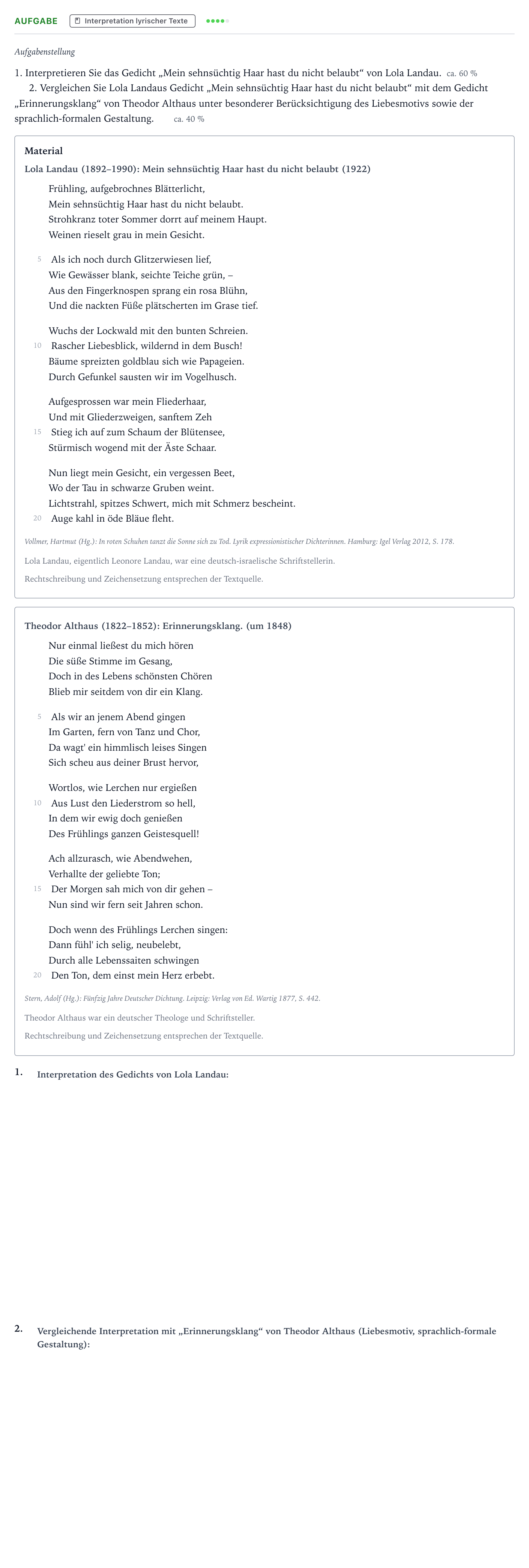 Aufgabenstellung: Aufgabe · Abitur NRW Deutsch LK · Landau/Althaus 2023