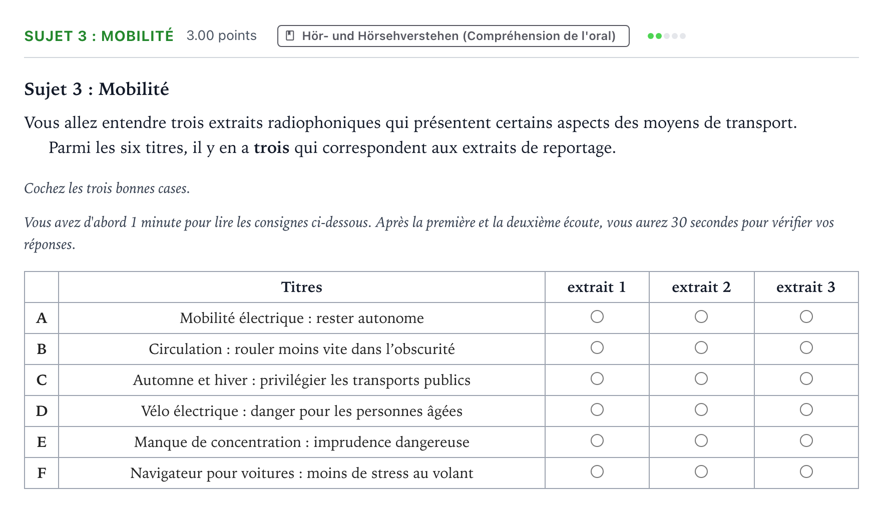 Aufgabenstellung: Aufgabe Sujet 3 : Mobilité · Abitur NRW Französisch GK · Action contre le harcèlement 2025