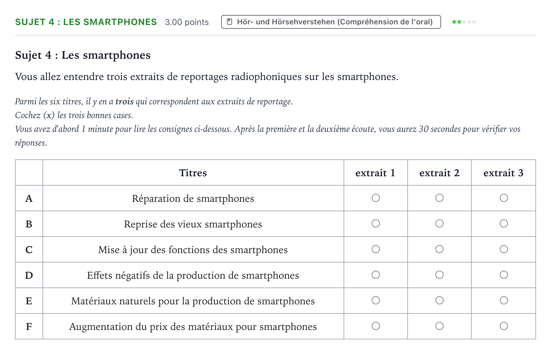 Aufgabenstellung: Aufgabe Sujet 4 : Les smartphones · Abitur NRW Französisch LK · Cantine solidaire 2026