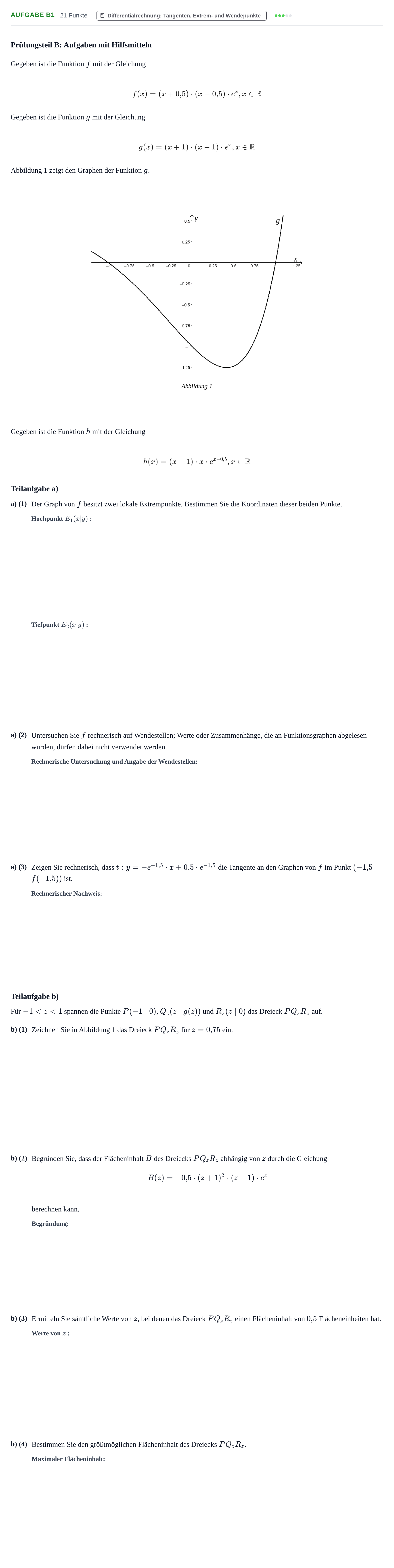 Aufgabenstellung: Aufgabe B1 - Differentialrechnung · Abitur NRW Mathematik GK · Nachtermin · CAS · Weiterbildungsko 2023