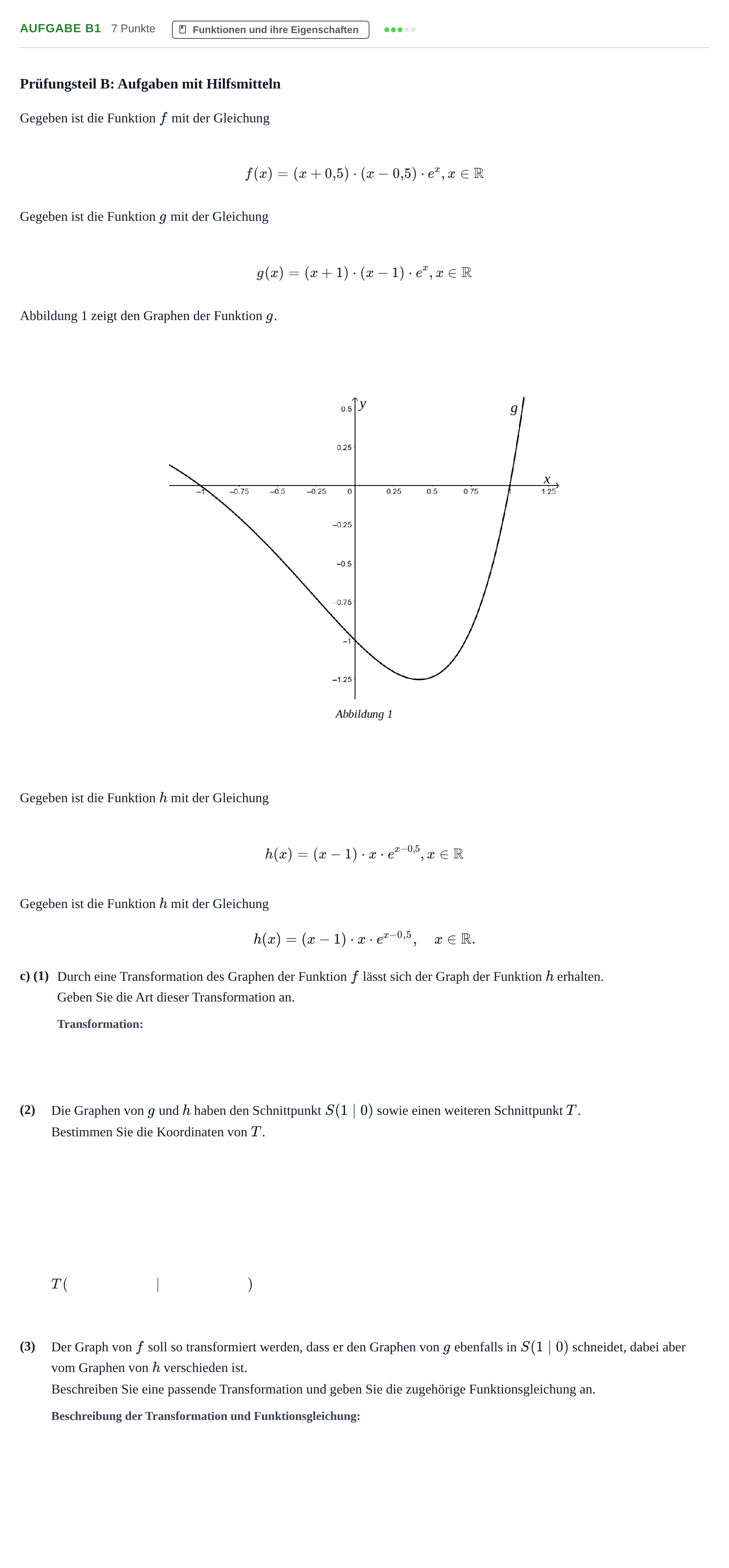 Aufgabenstellung: Aufgabe B1 - Funktionen und ihre Eigenschaften · Abitur NRW Mathematik GK · Nachtermin · CAS · Weiterbildungsko 2023