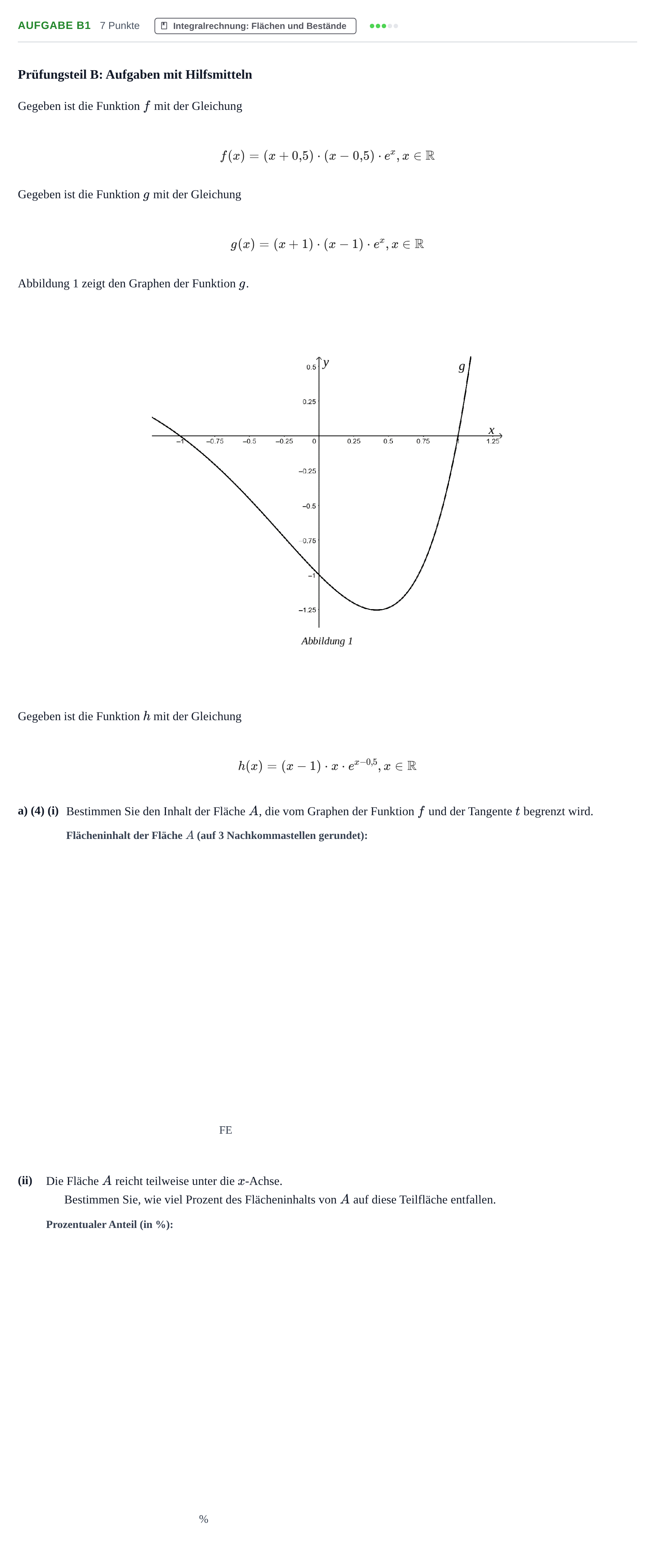 Aufgabenstellung: Aufgabe B1 - Integralrechnung · Abitur NRW Mathematik GK · Nachtermin · CAS · Weiterbildungsko 2023