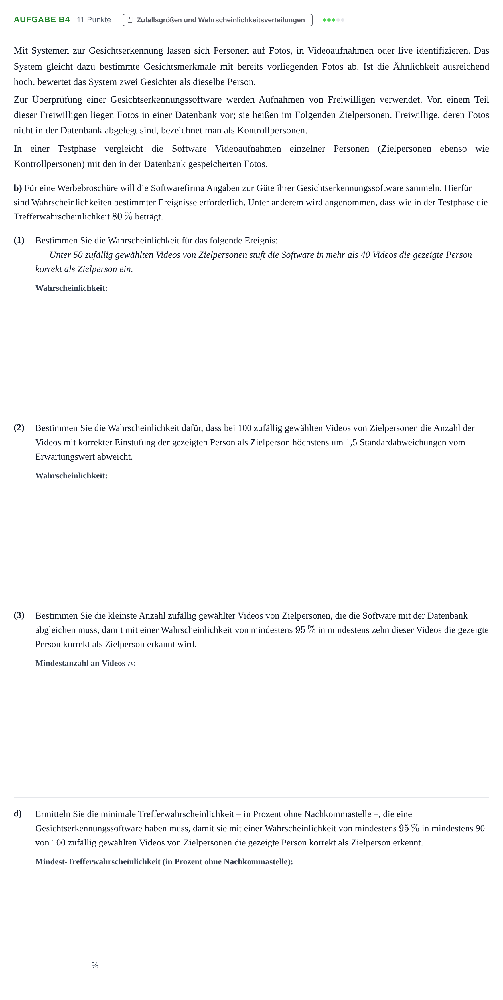 Aufgabenstellung: Aufgabe B4 - Zufallsgrößen und Wahrscheinlichkeit… · Abitur NRW Mathematik GK · Nachtermin · CAS · Weiterbildungsko 2023