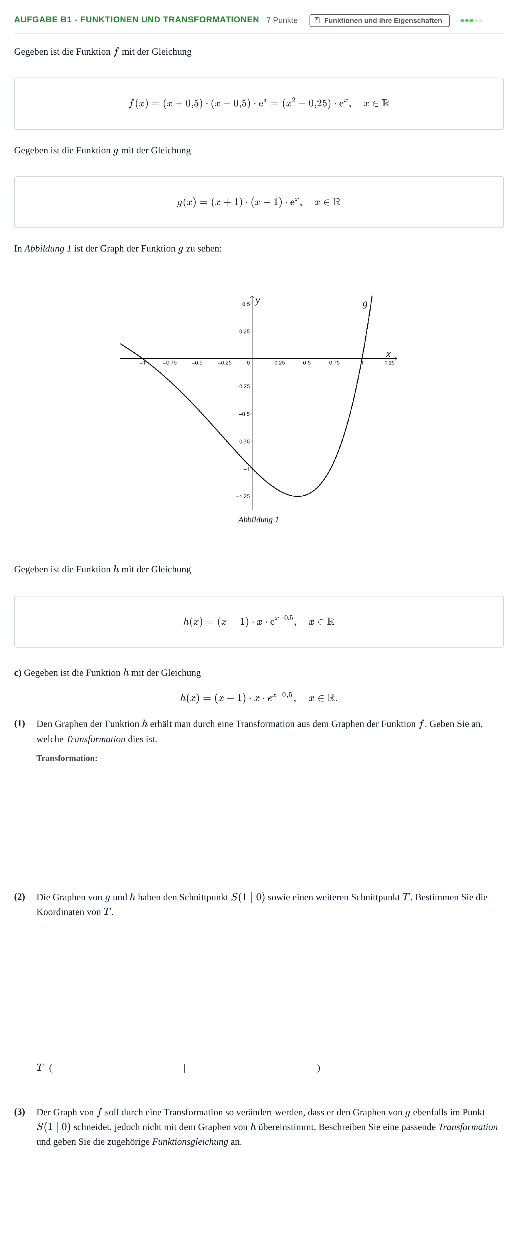 Aufgabenstellung: Aufgabe B1 - Funktionen und Transformationen · Abitur NRW Mathematik GK · Nachtermin · GTR 2023