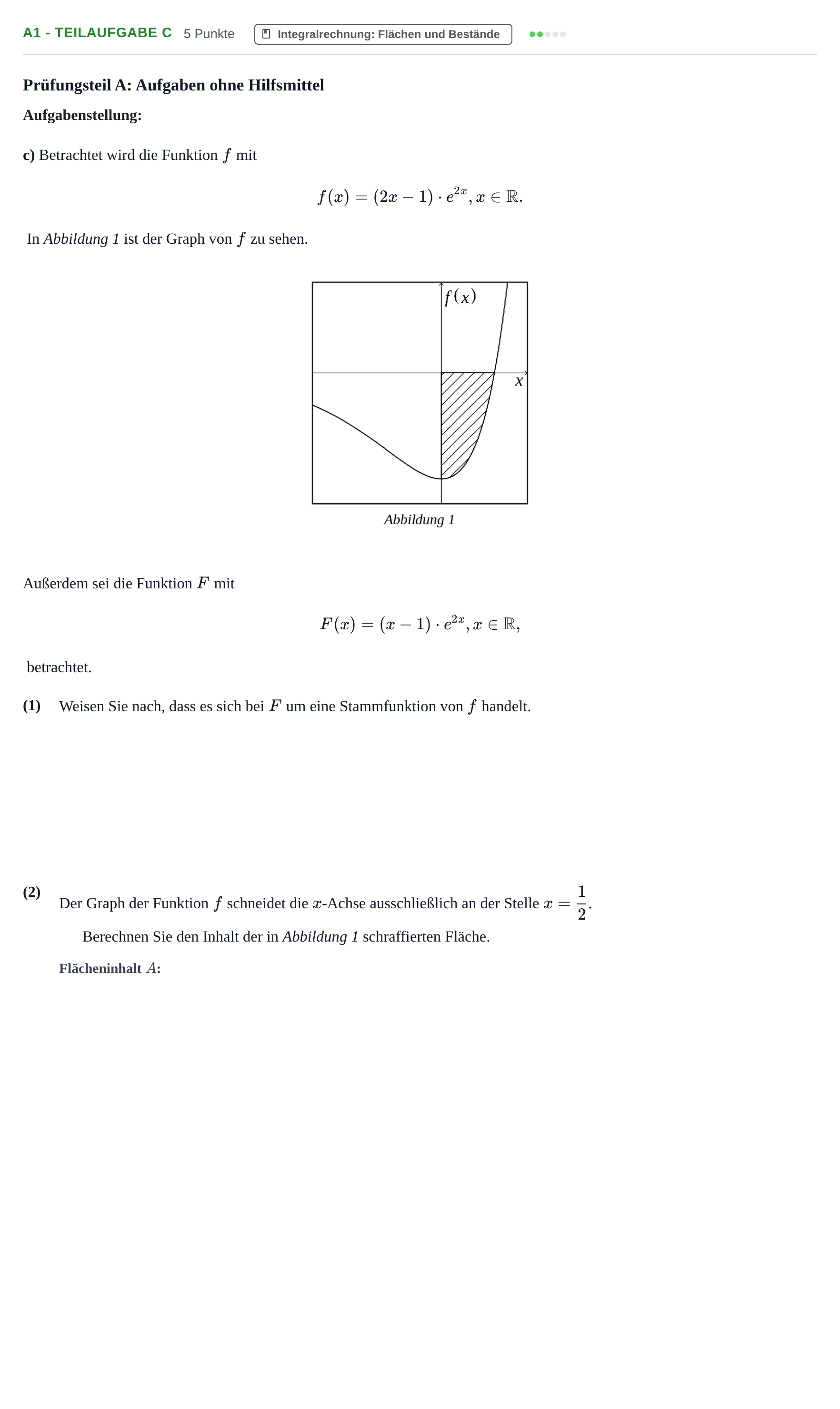 Aufgabenstellung: Aufgabe A1 - Teilaufgabe c · Abitur NRW Mathematik GK · Nachtermin · GTR 2023