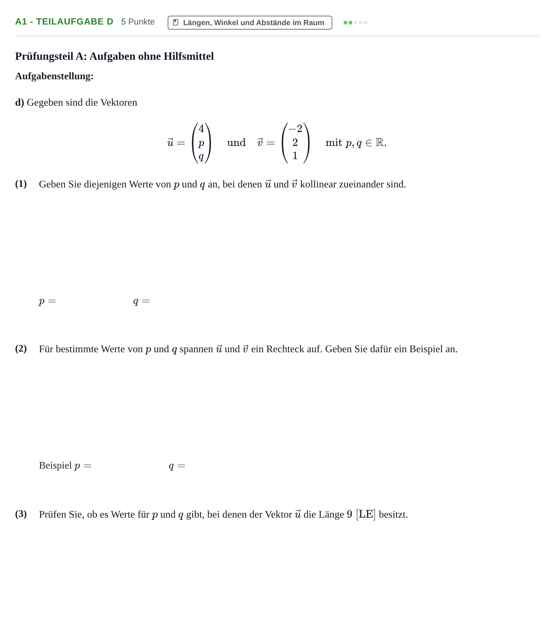 Aufgabenstellung: Aufgabe A1 - Teilaufgabe d · Abitur NRW Mathematik GK · Nachtermin · GTR 2023