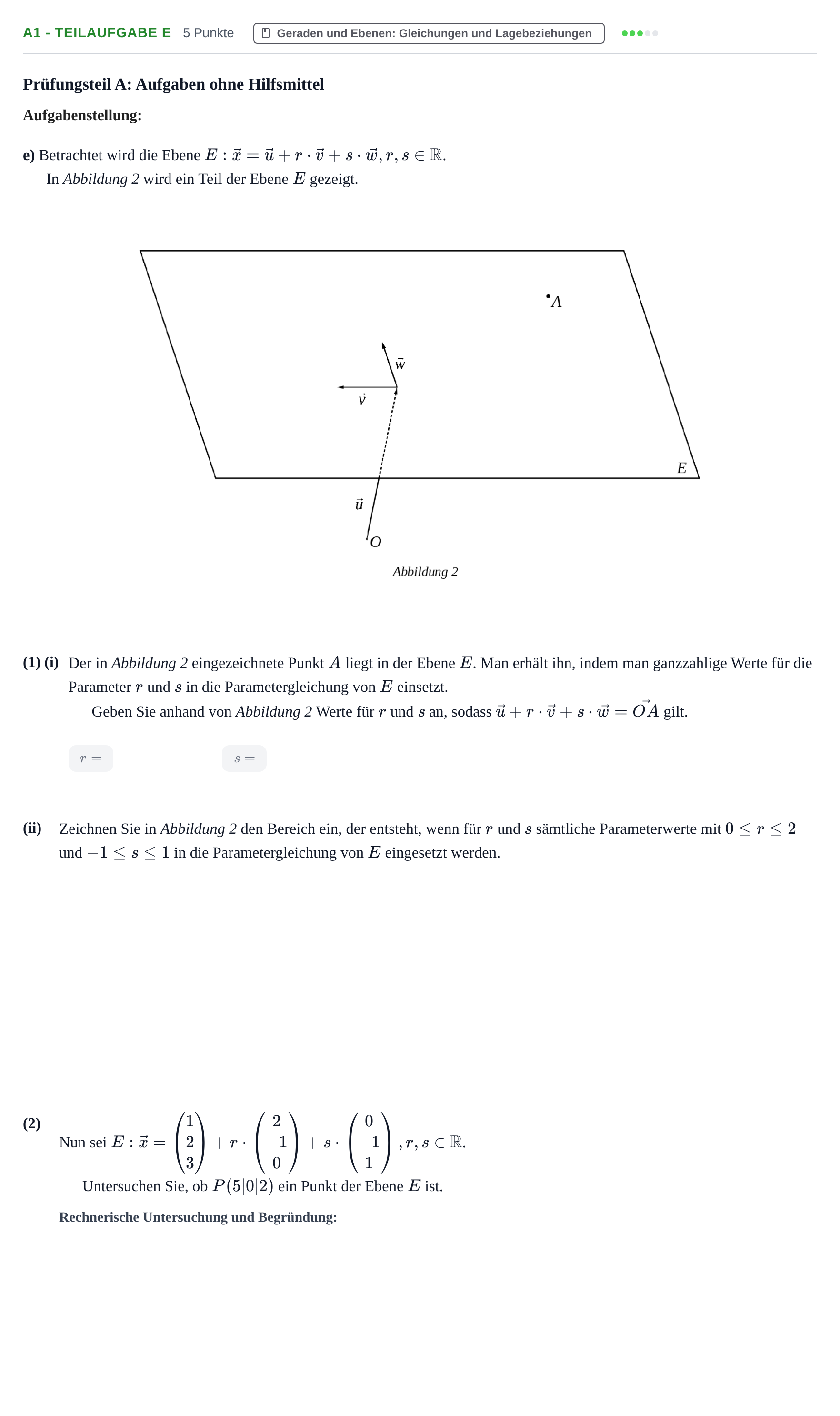 Aufgabenstellung: Aufgabe A1 - Teilaufgabe e · Abitur NRW Mathematik GK · Nachtermin · GTR 2023