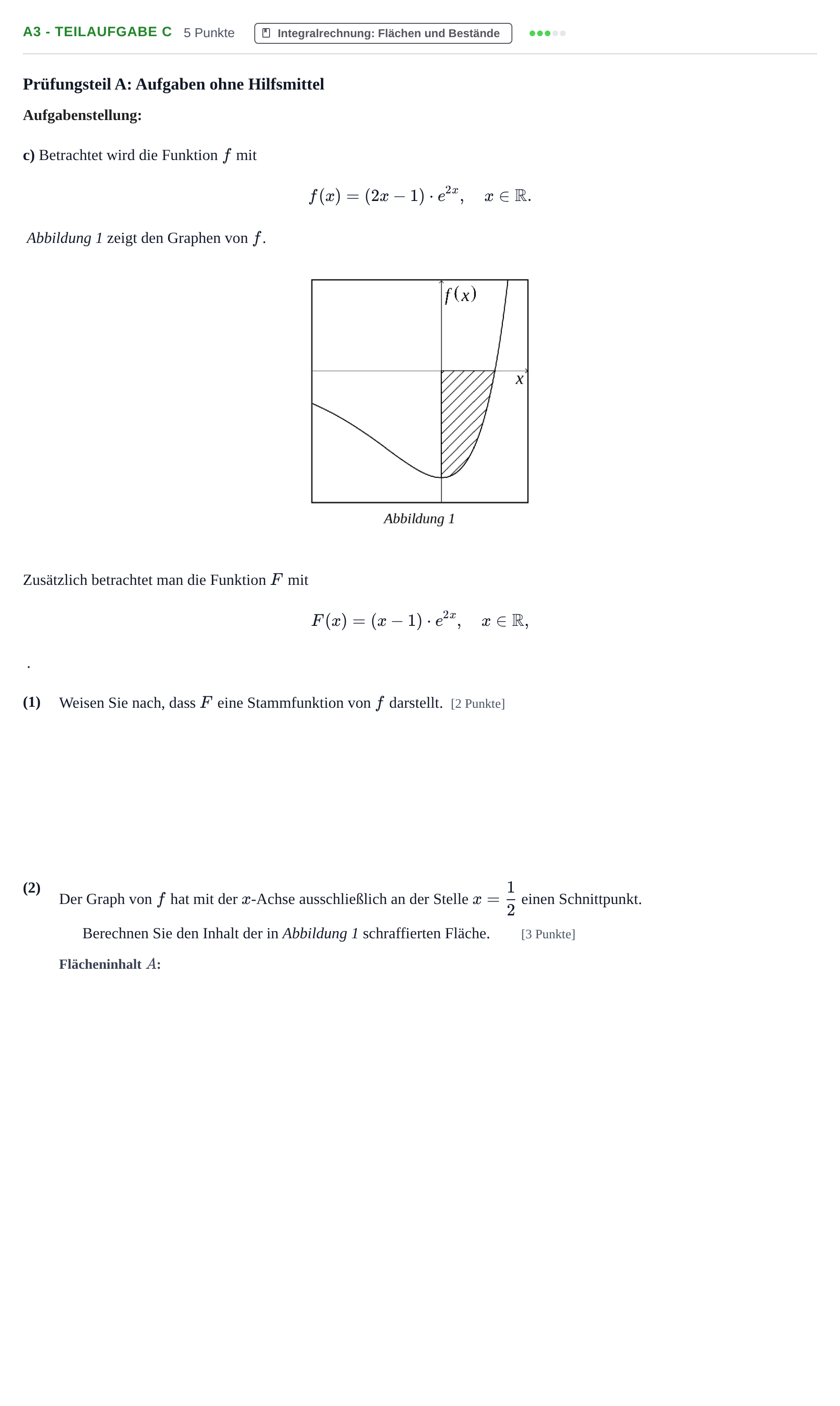 Aufgabenstellung: Aufgabe A3 - Teilaufgabe c · Abitur NRW Mathematik GK · Nachtermin · GTR 2023