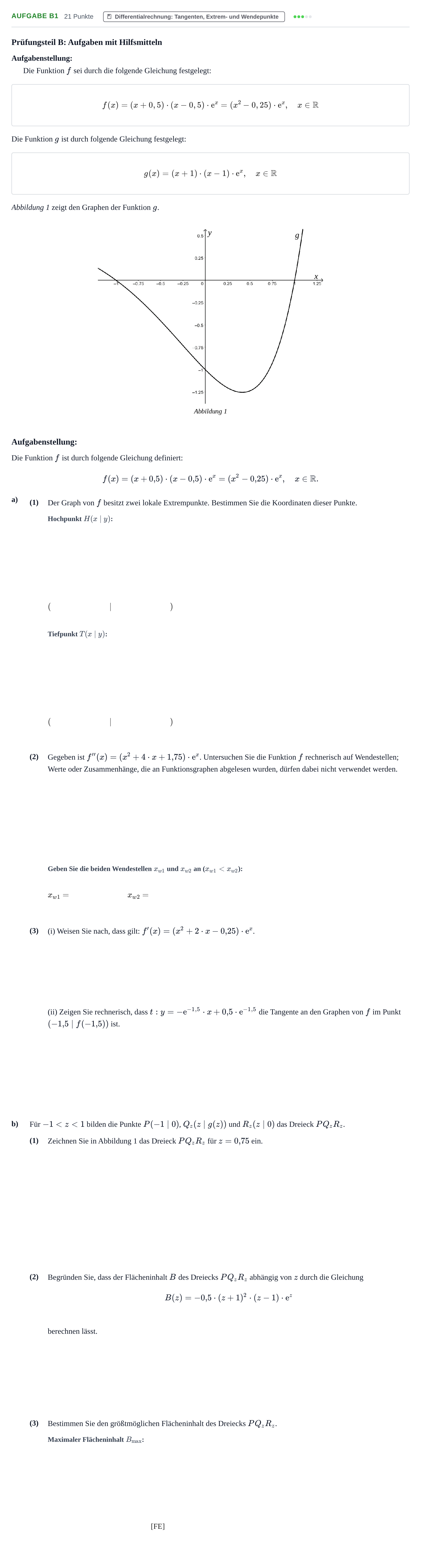 Aufgabenstellung: Aufgabe B1 - Differentialrechnung · Abitur NRW Mathematik GK · Nachtermin · GTR · Weiterbildungsko 2023