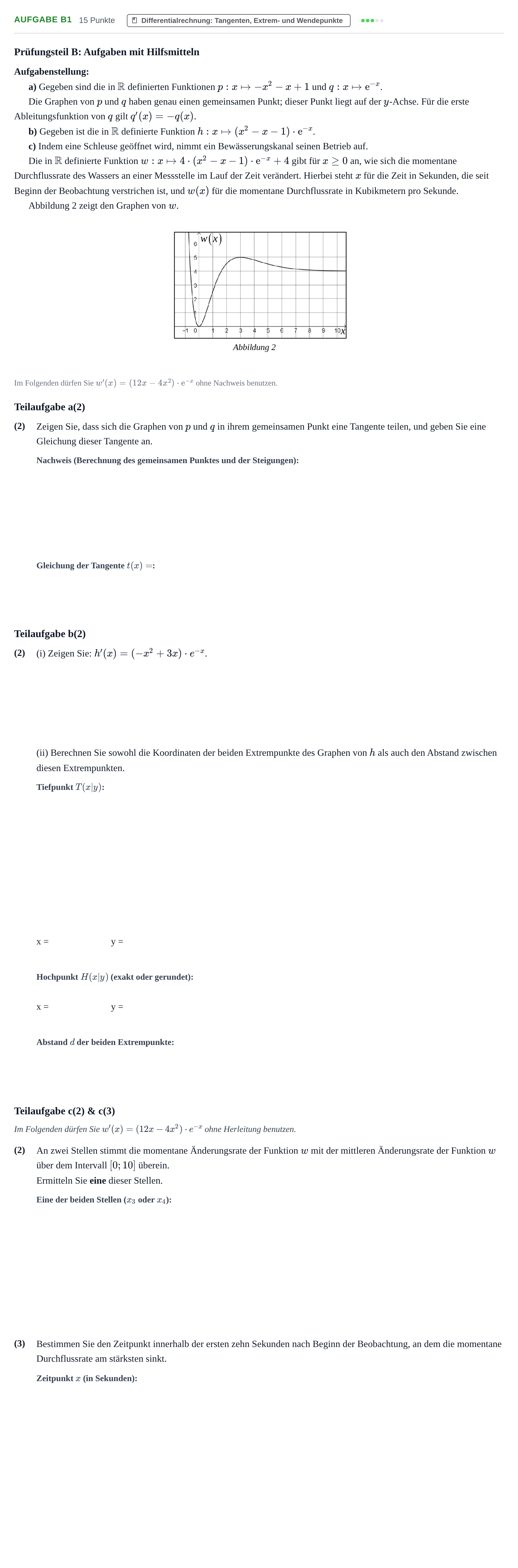 Aufgabenstellung: Aufgabe B1 - Differentialrechnung · Abitur NRW Mathematik GK · Haupttermin · GTR · Weiterbildungsk 2023