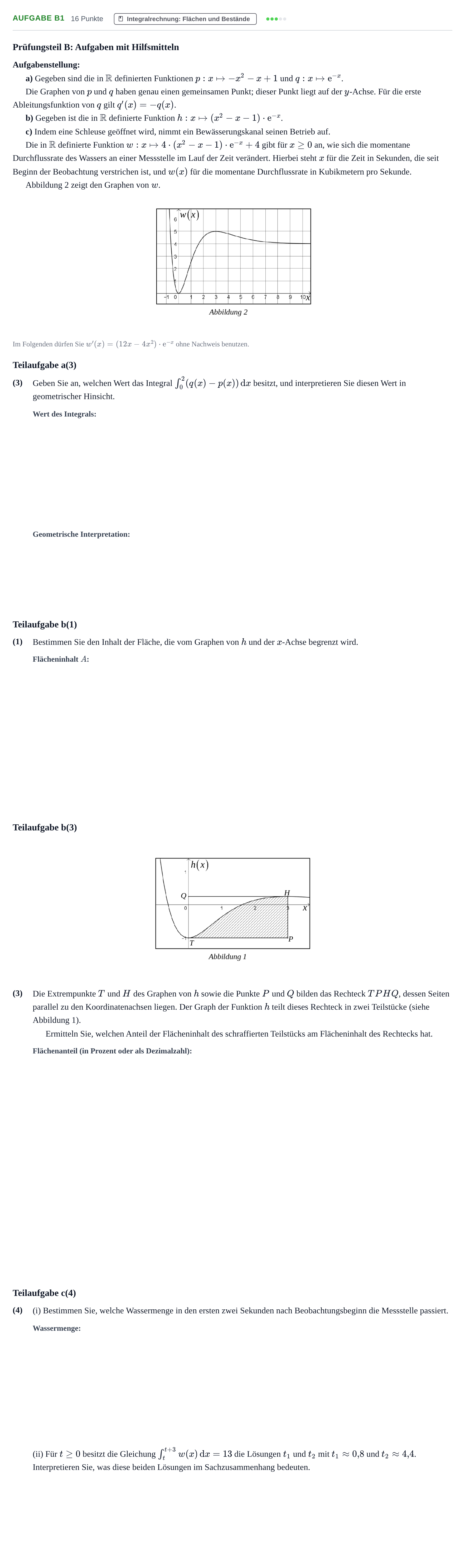 Aufgabenstellung: Aufgabe B1 - Integralrechnung · Abitur NRW Mathematik GK · Haupttermin · GTR · Weiterbildungsk 2023