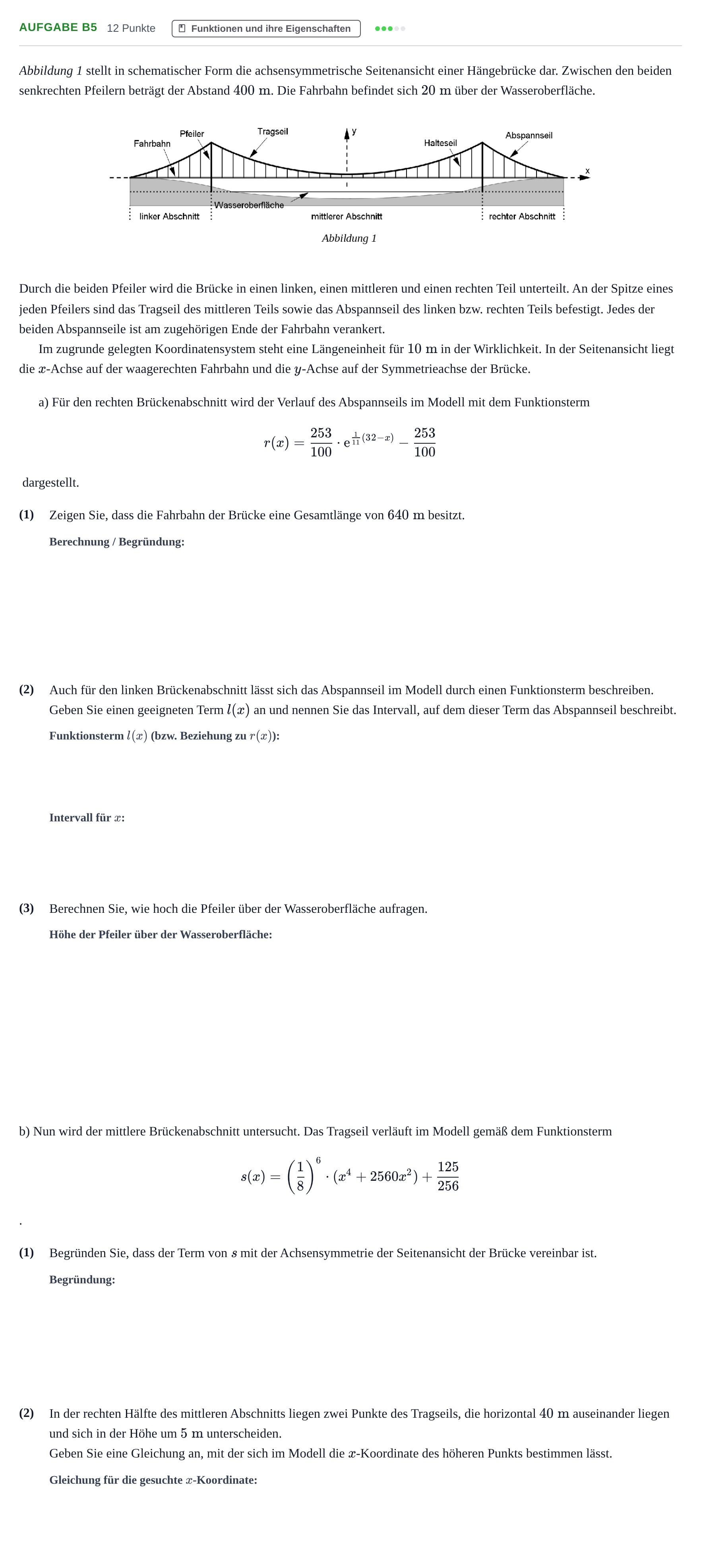 Aufgabenstellung: Aufgabe B5 - Funktionen und ihre Eigenschaften · Abitur NRW Mathematik GK · Haupttermin · GTR · Weiterbildungsk 2023