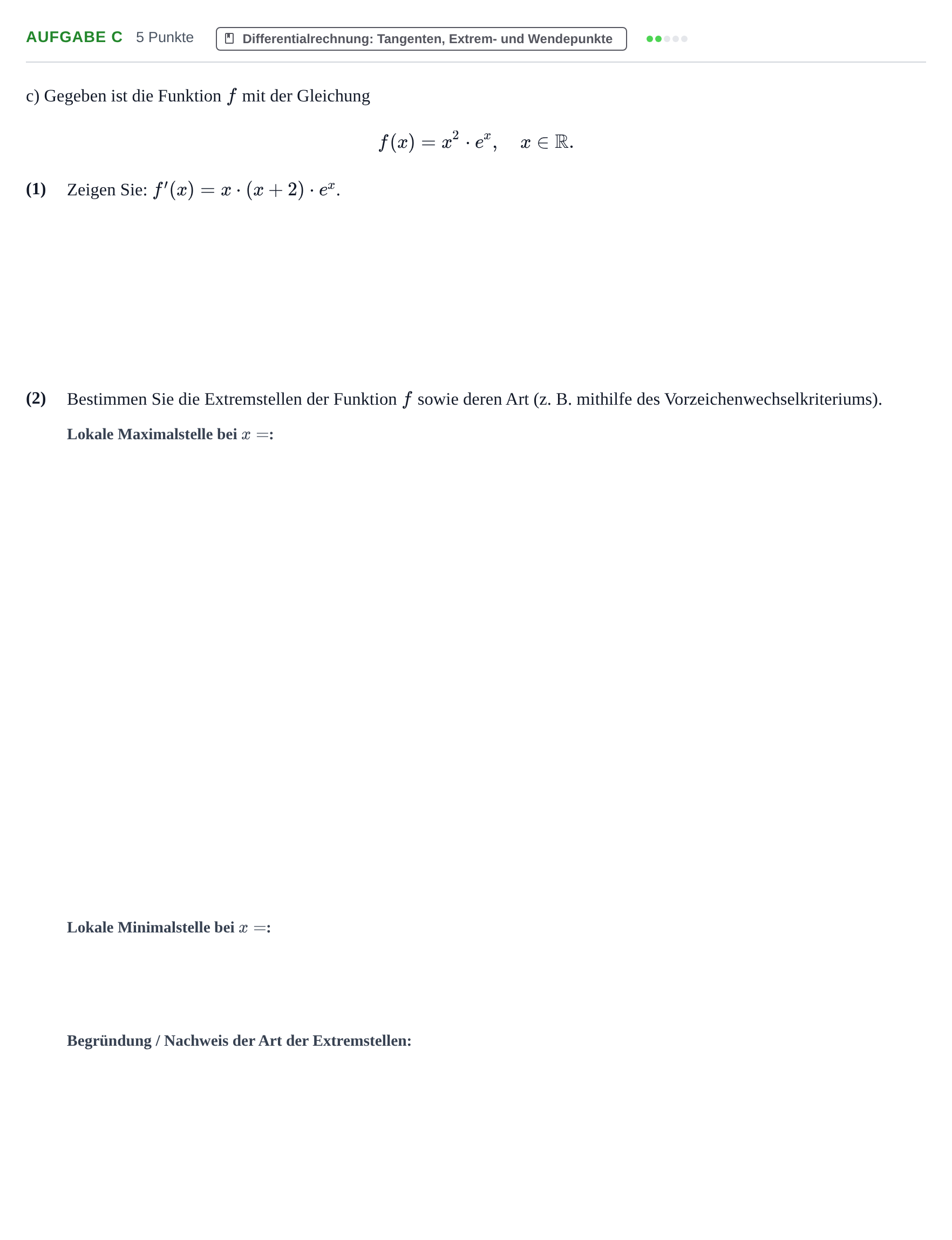 Aufgabenstellung: Aufgabe c · Abitur NRW Mathematik GK · Haupttermin · GTR · Weiterbildungsk 2023