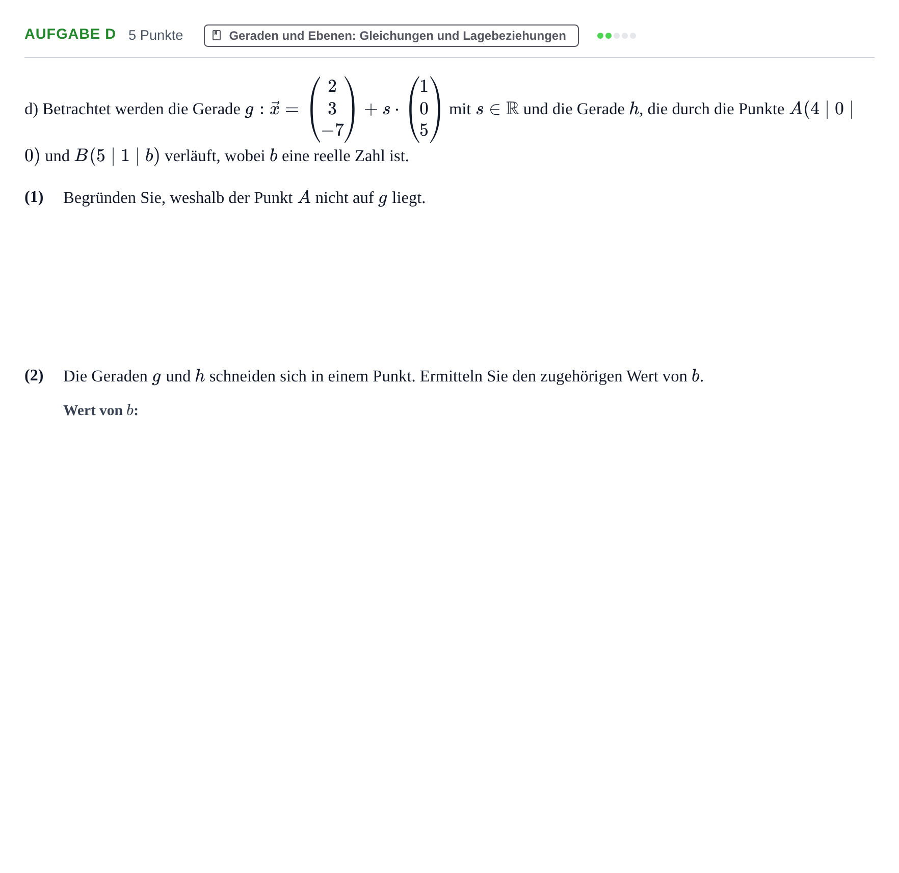 Aufgabenstellung: Aufgabe d · Abitur NRW Mathematik GK · Haupttermin · GTR · Weiterbildungsk 2023