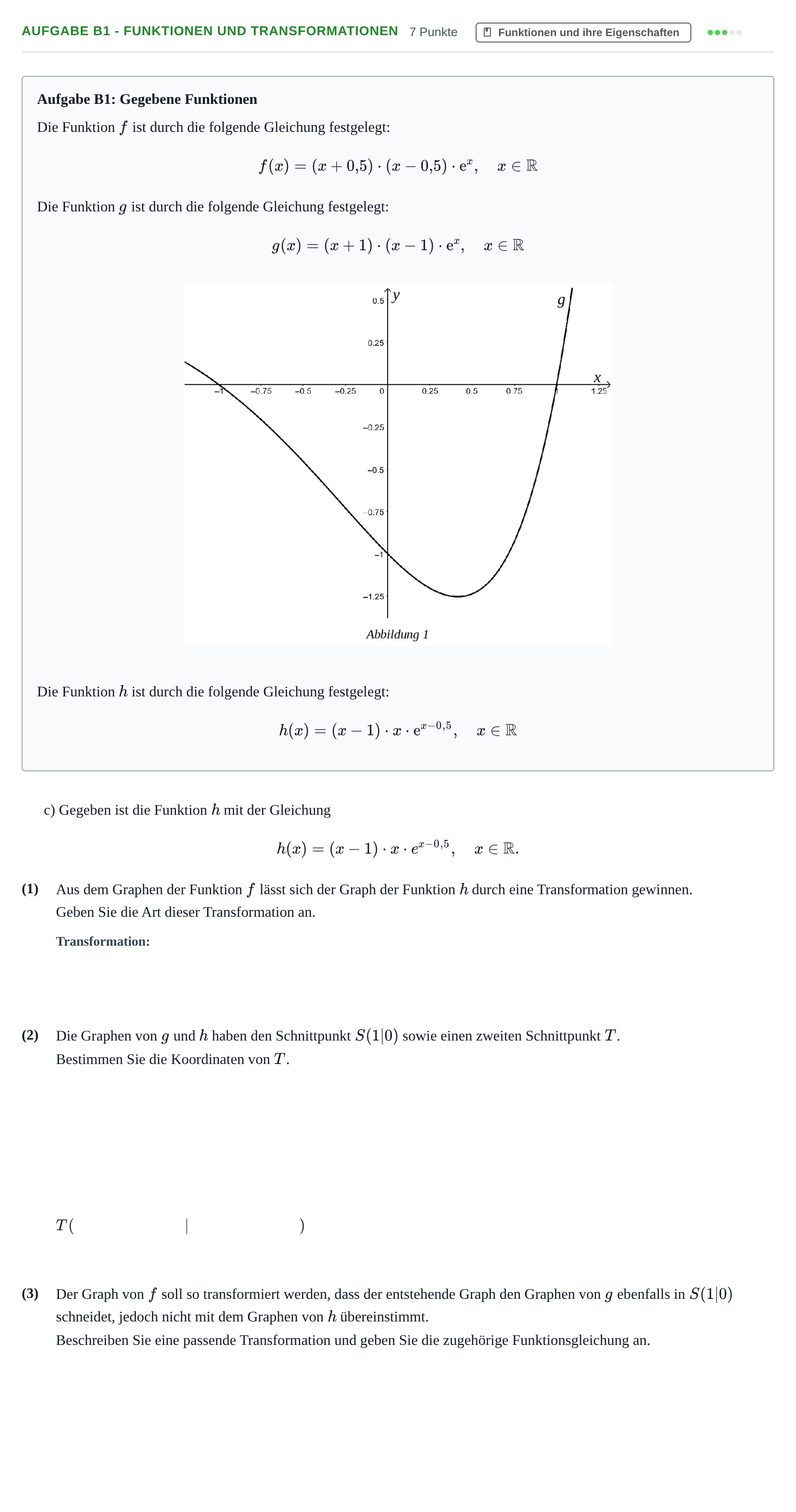 Aufgabenstellung: Aufgabe B1 - Funktionen und Transformationen · Abitur NRW Mathematik GK · Nachtermin · CAS 2023