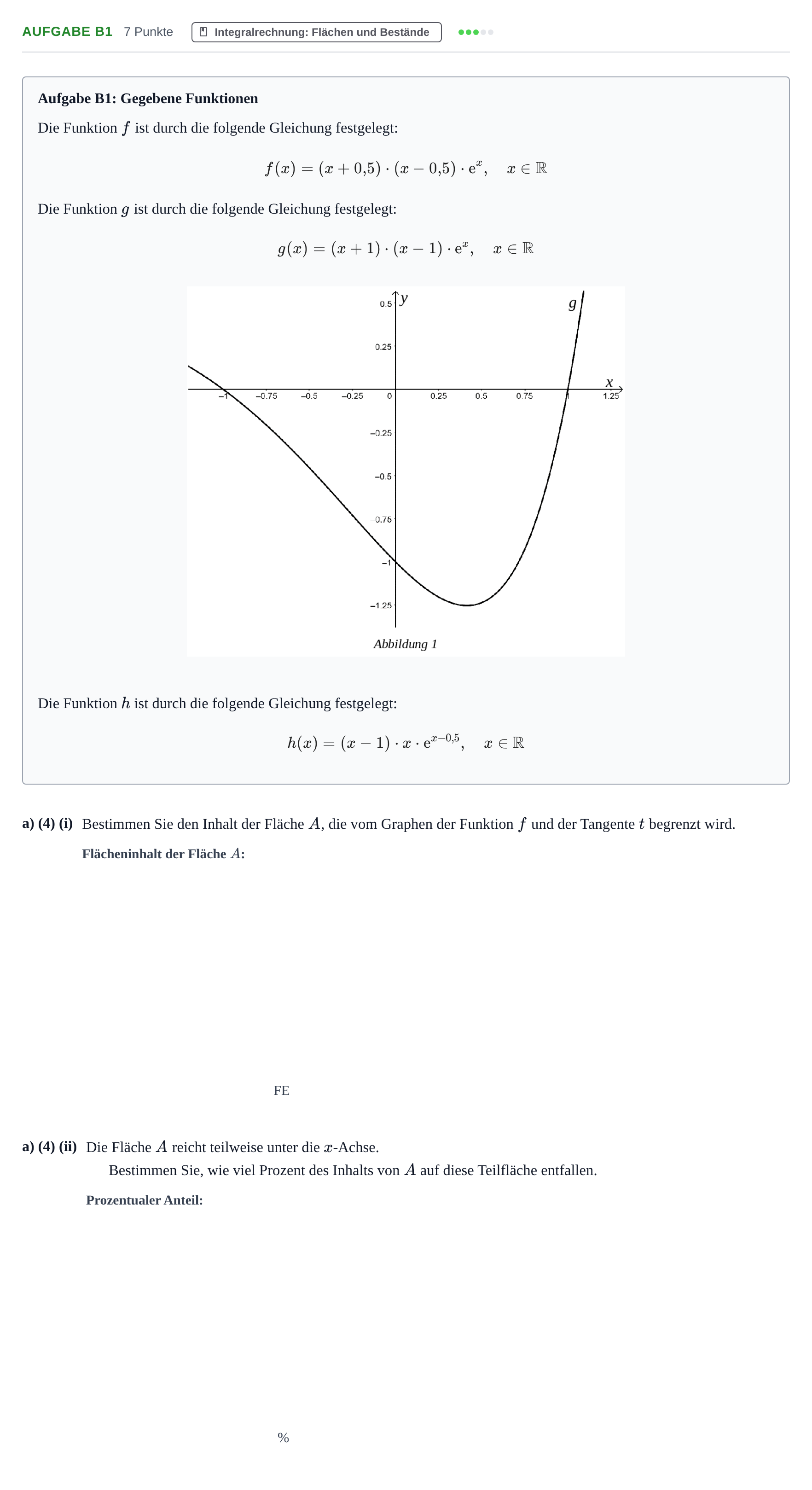 Aufgabenstellung: Aufgabe B1 - Integralrechnung · Abitur NRW Mathematik GK · Nachtermin · CAS 2023