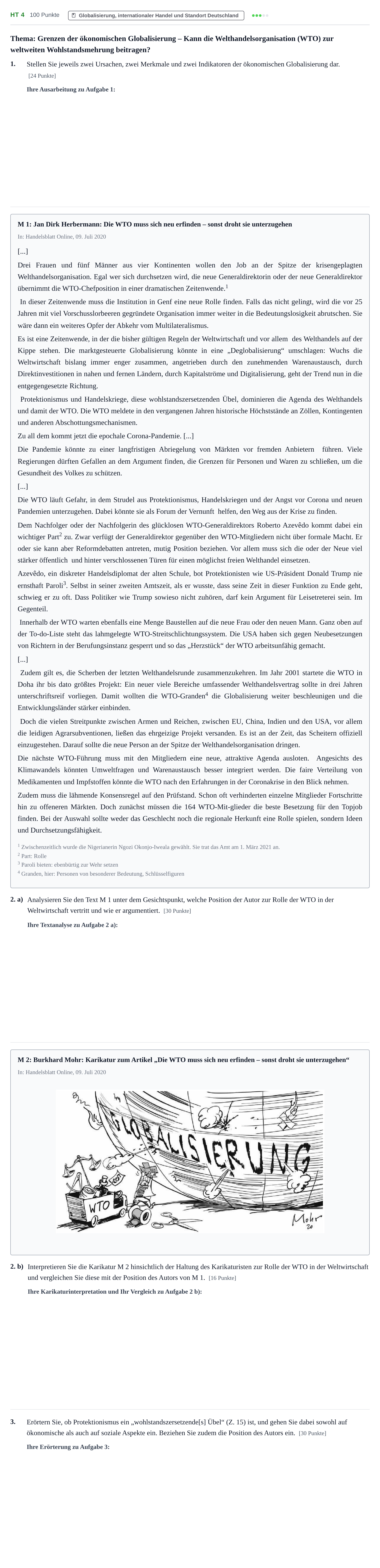 Aufgabenstellung: Aufgabe HT 4 · Abitur NRW Sozialwissenschaften GK · Haupttermin 2022