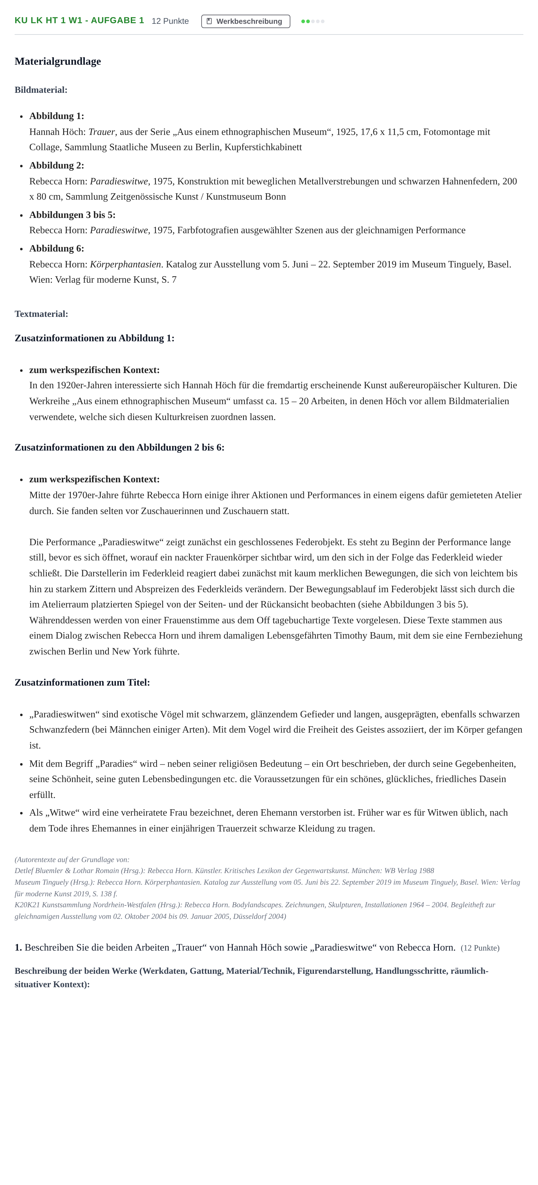 Aufgabenstellung: Aufgabe KU LK HT 1 W1 - Aufgabe 1 · Abitur NRW Kunst LK · Haupttermin · Weiterbildungskolleg 2023