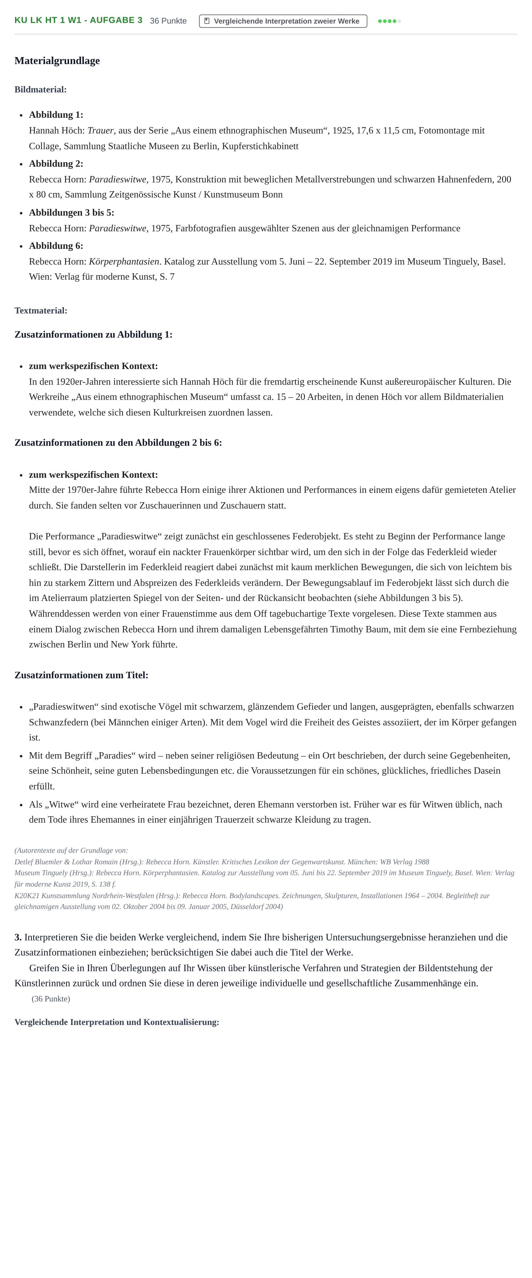 Aufgabenstellung: Aufgabe KU LK HT 1 W1 - Aufgabe 3 · Abitur NRW Kunst LK · Haupttermin · Weiterbildungskolleg 2023