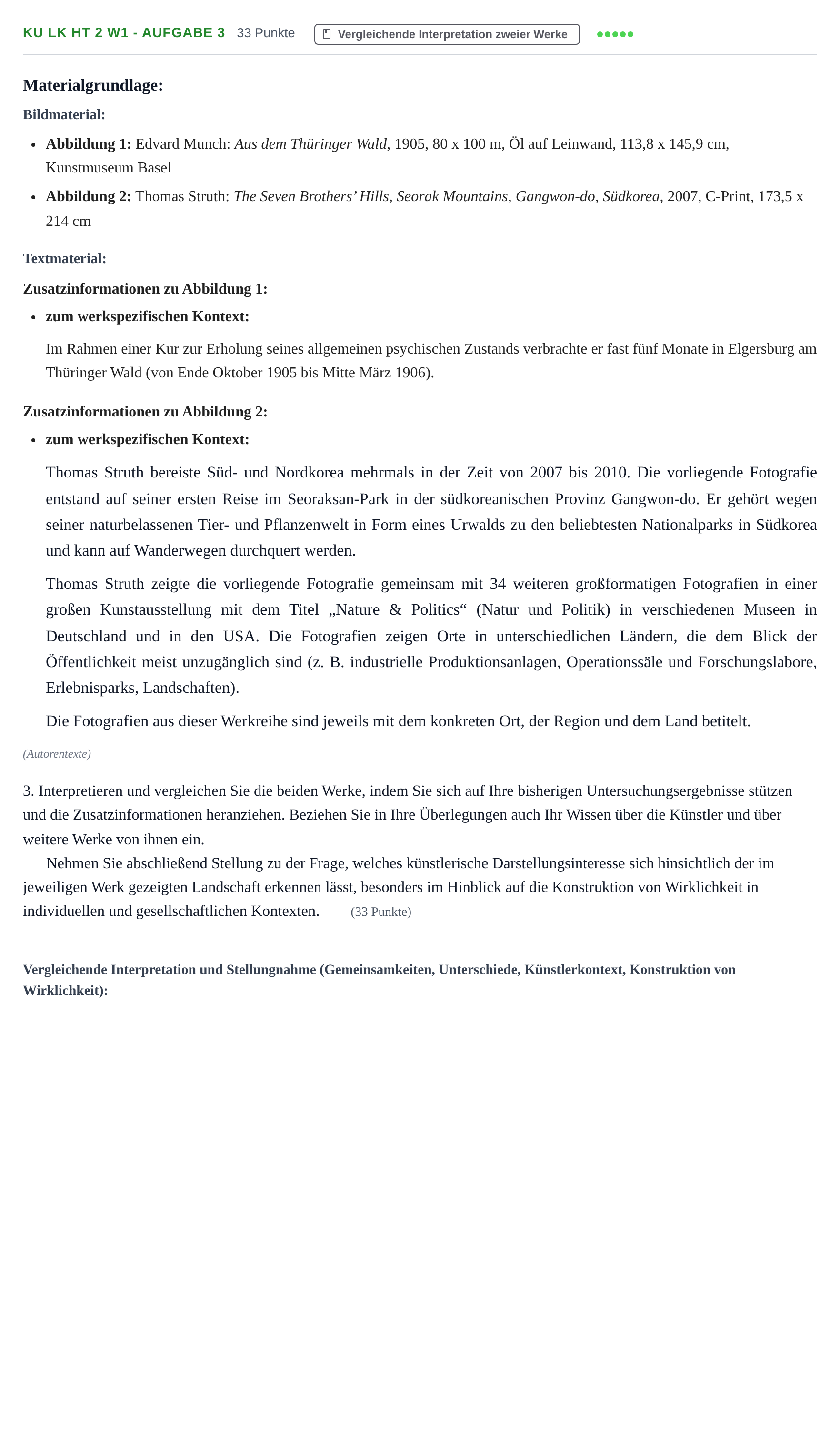 Aufgabenstellung: Aufgabe KU LK HT 2 W1 - Aufgabe 3 · Abitur NRW Kunst LK · Haupttermin · Weiterbildungskolleg 2023