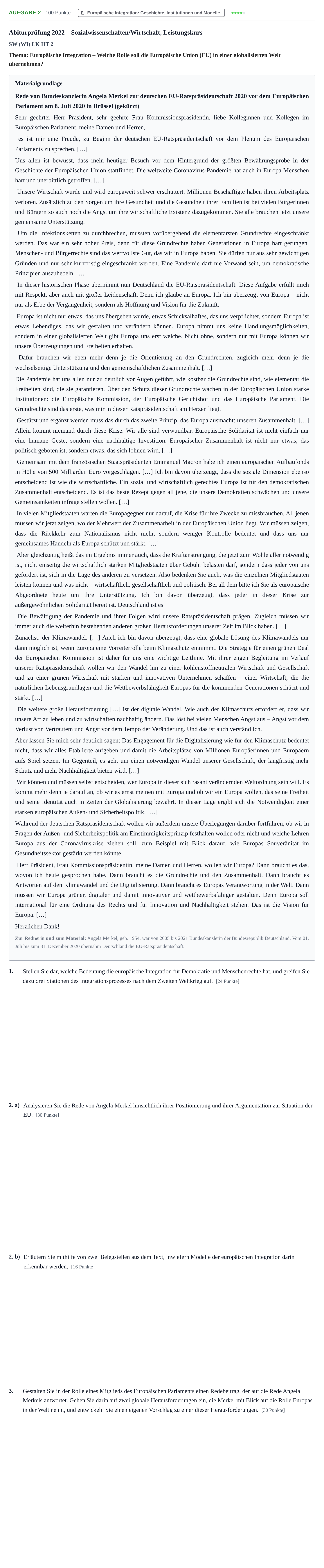 Aufgabenstellung: Aufgabe 2 · Abitur NRW Sozialwissenschaften LK · Haupttermin · Wirtschaft 2022
