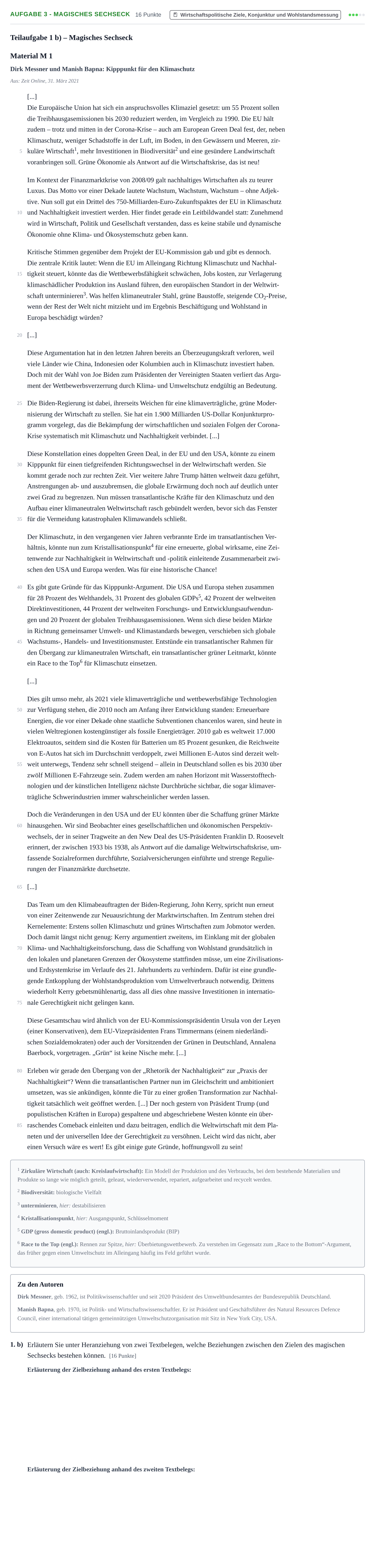Aufgabenstellung: Aufgabe 3 - Magisches Sechseck · Abitur NRW Sozialwissenschaften LK · Haupttermin · Wirtschaft 2022