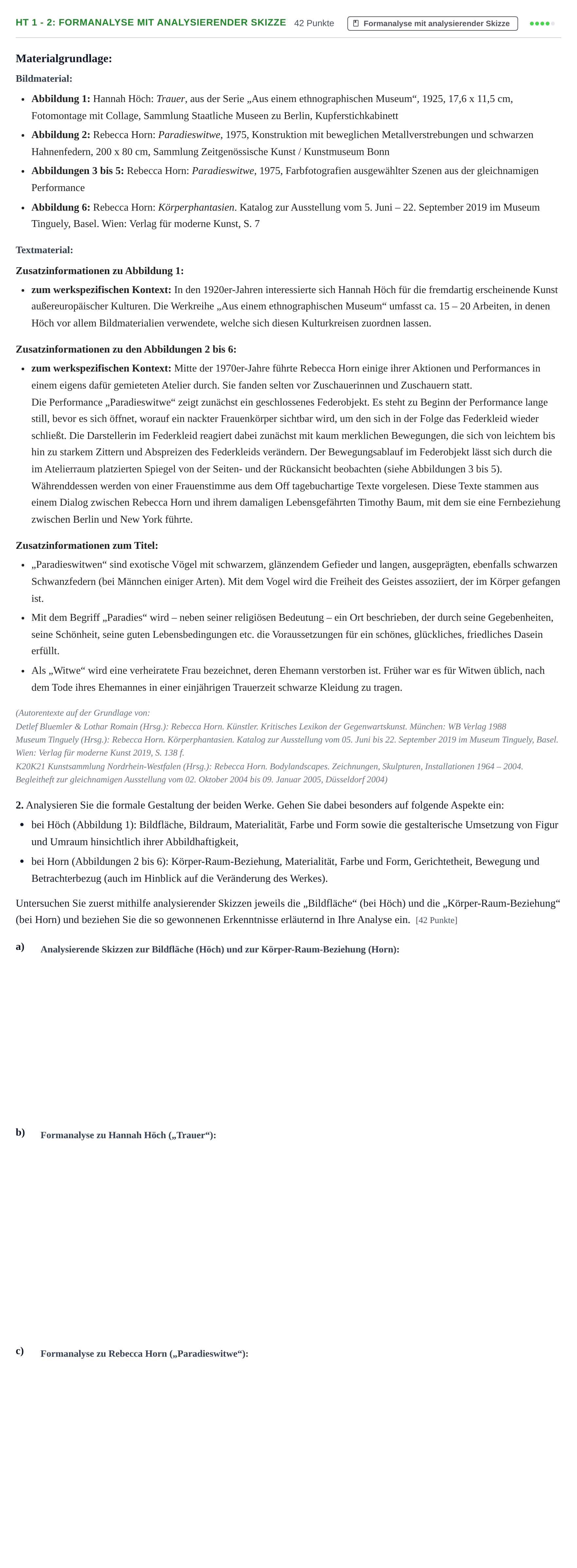 Aufgabenstellung: Aufgabe HT 1 - 2: Formanalyse mit analysierender Skizze · Abitur NRW Kunst LK · Haupttermin 2023