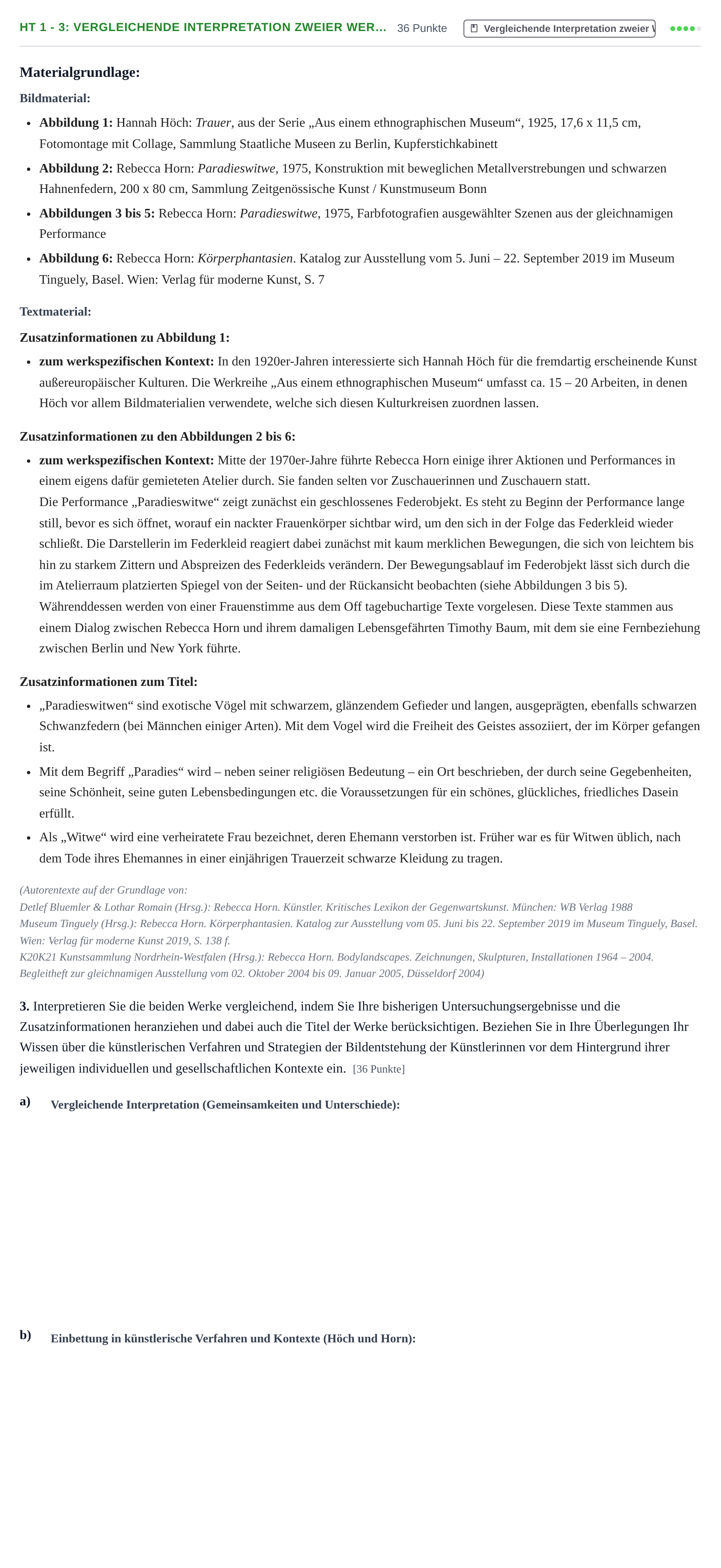 Aufgabenstellung: Aufgabe HT 1 - 3: Vergleichende Interpretation zweier Wer… · Abitur NRW Kunst LK · Haupttermin 2023