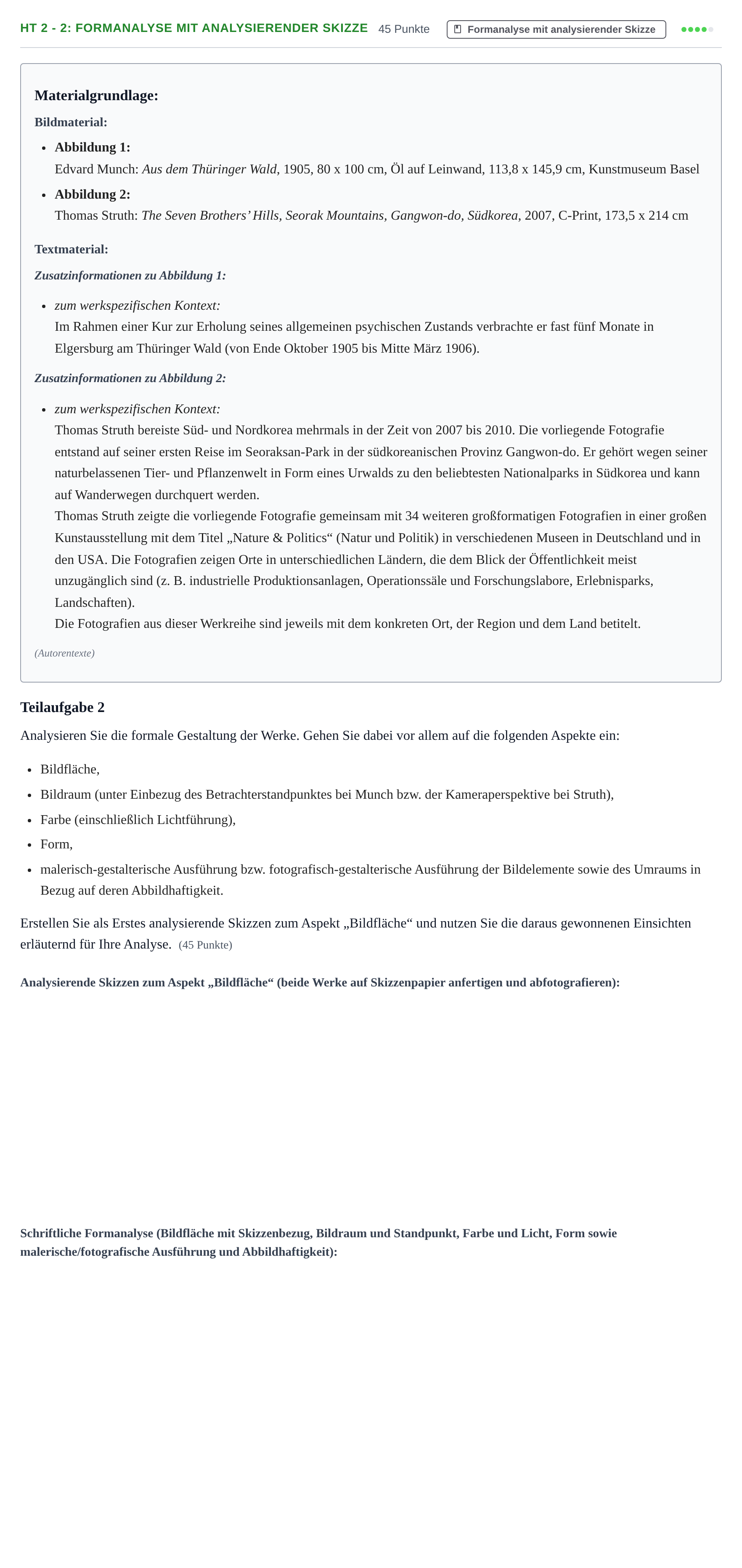 Aufgabenstellung: Aufgabe HT 2 - 2: Formanalyse mit analysierender Skizze · Abitur NRW Kunst LK · Haupttermin 2023