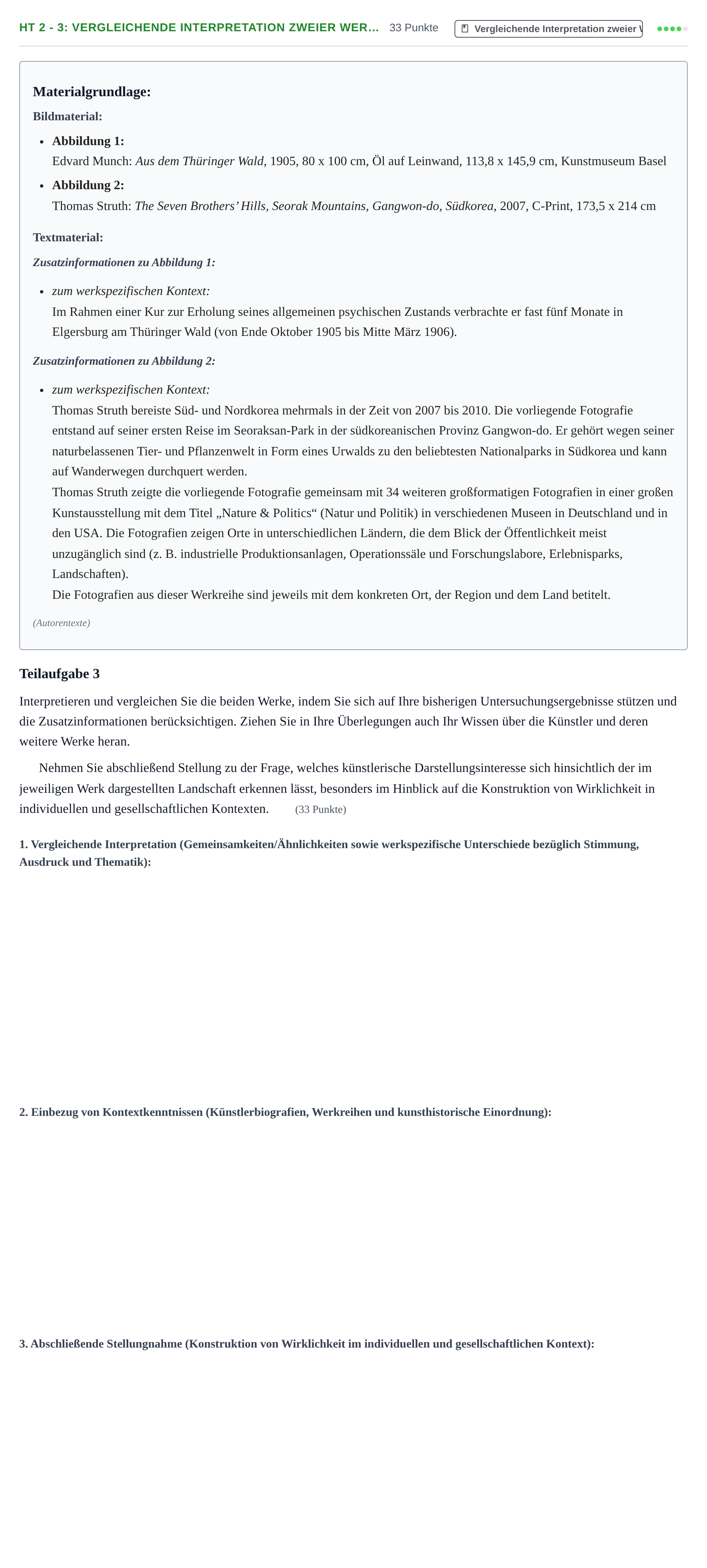 Aufgabenstellung: Aufgabe HT 2 - 3: Vergleichende Interpretation zweier Wer… · Abitur NRW Kunst LK · Haupttermin 2023