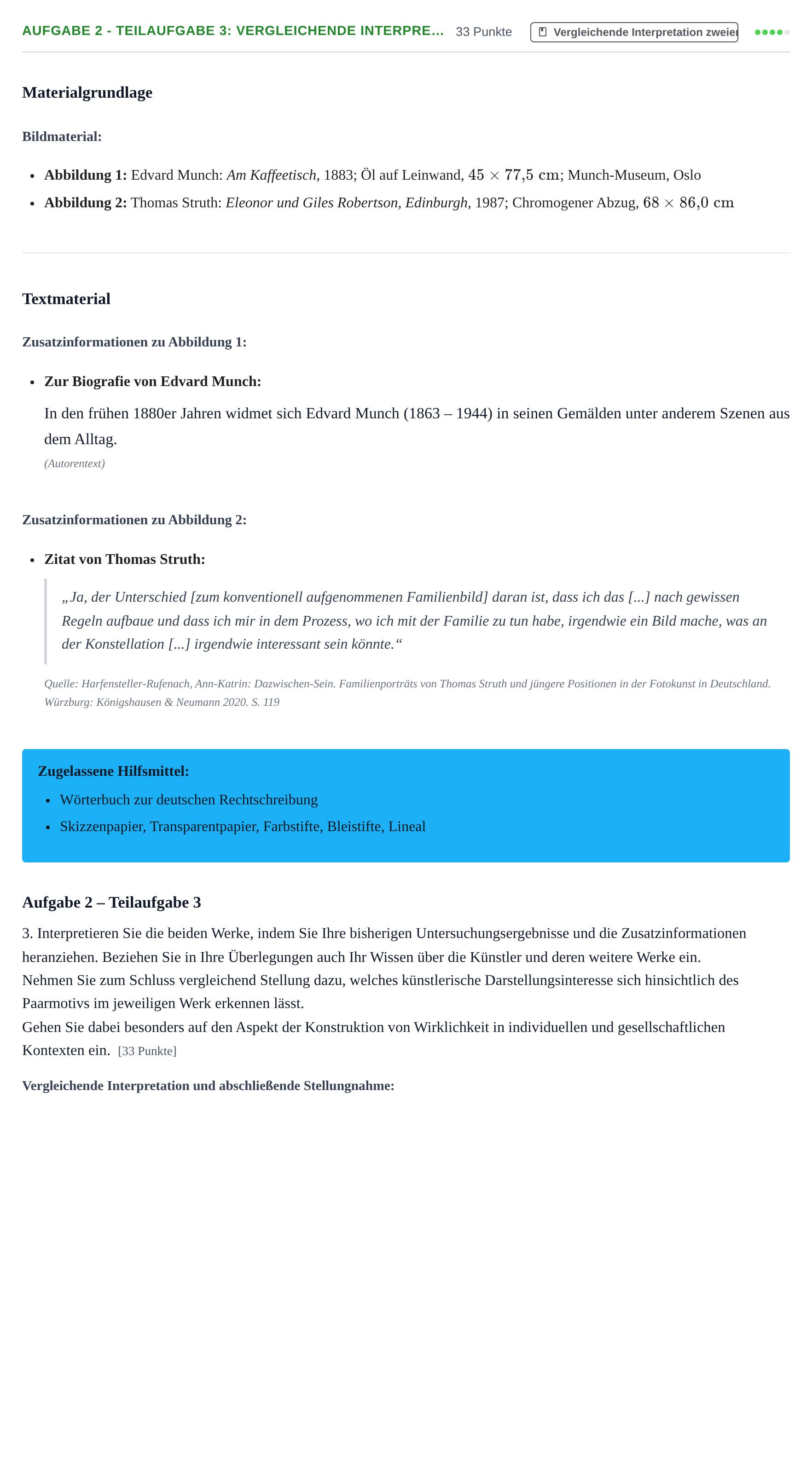 Aufgabenstellung: Aufgabe 2 - Teilaufgabe 3: Vergleichende Interpre… · Abitur NRW Kunst LK · Haupttermin 2022